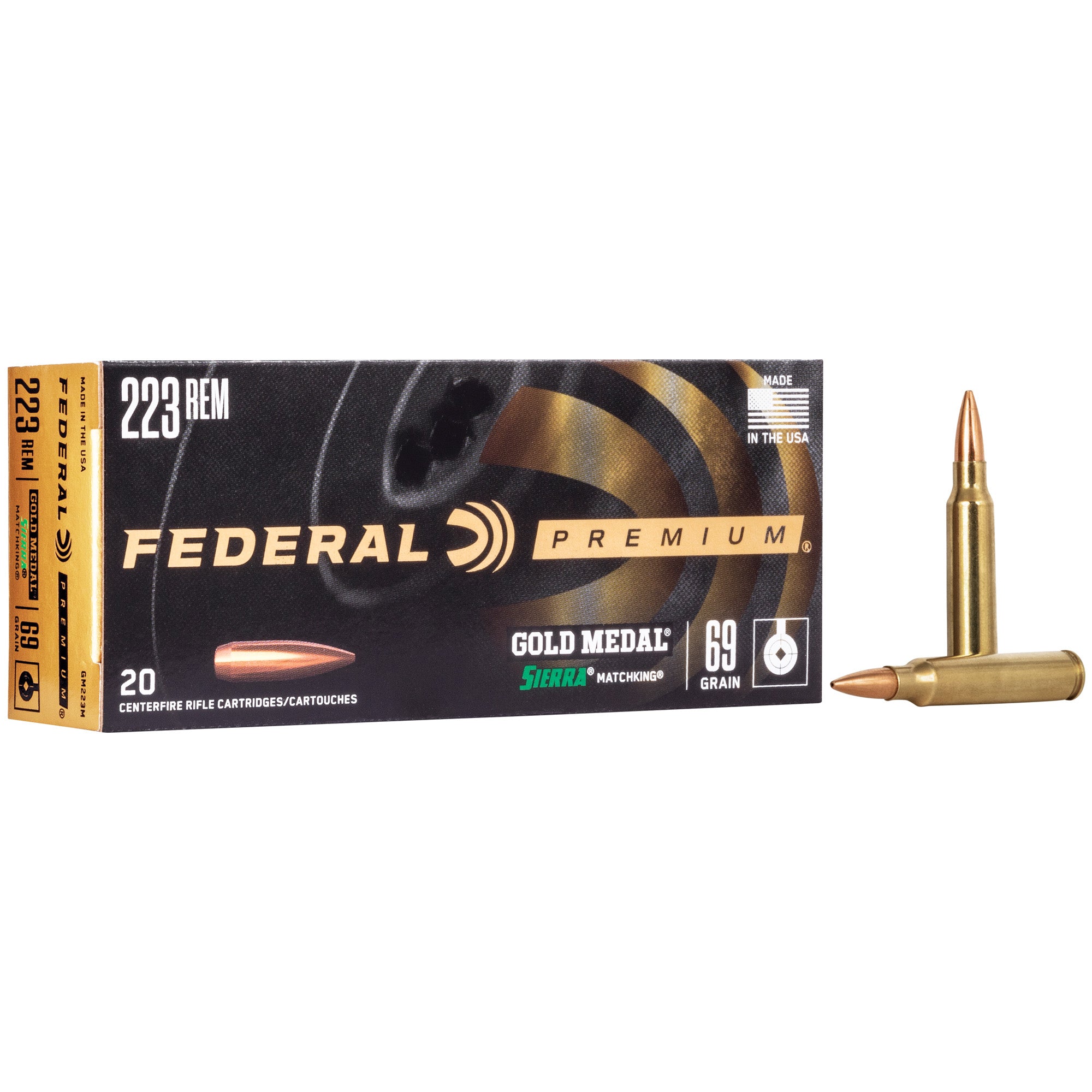 Federal Gold Medal .223 Remington 69 Grain Boat Tail Hollow Point Ammunition - Part GM223M