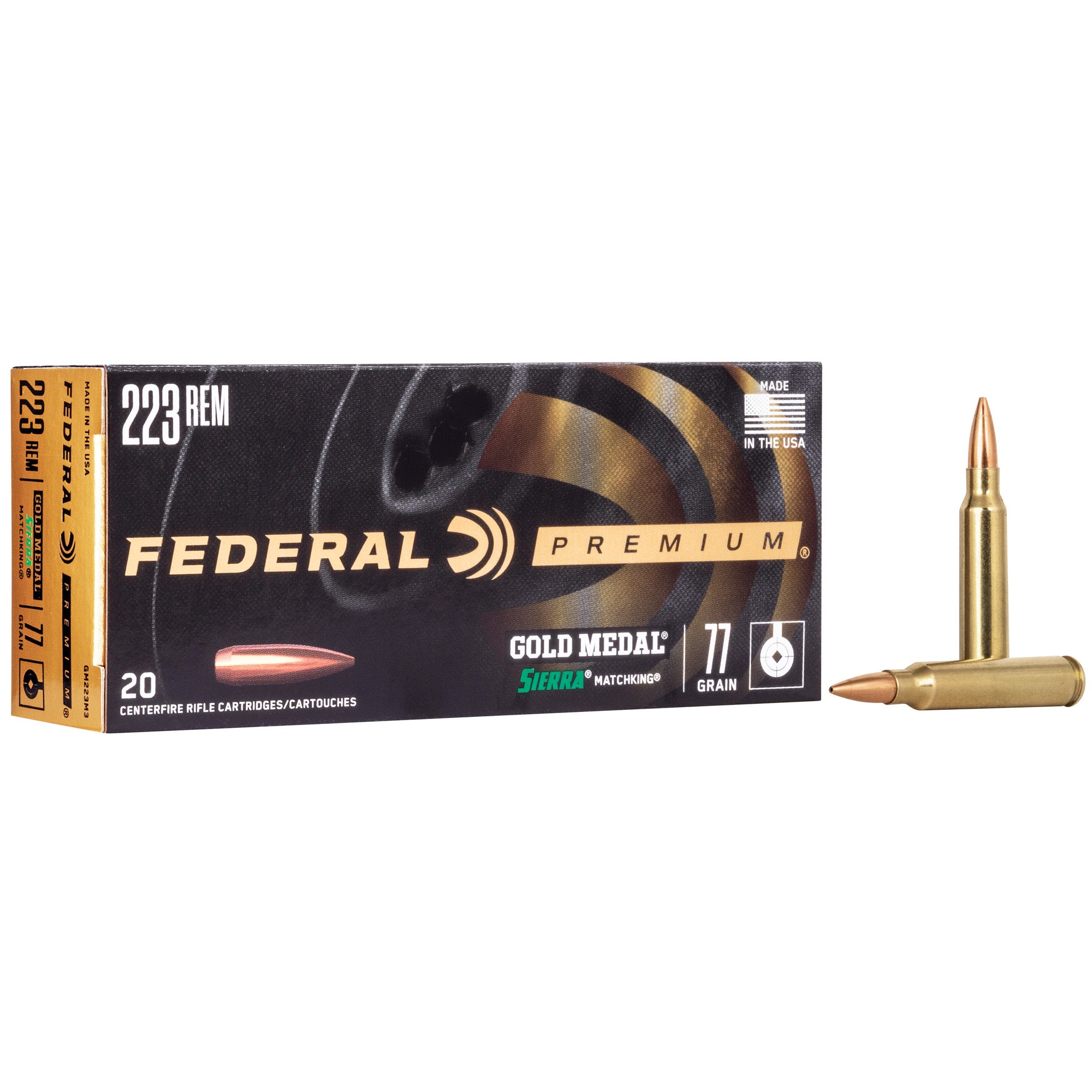 Federal Gold Medal 223 Remington 77 Grain Boat Tail Hollow Point Ammunition (Part #GM223M3)