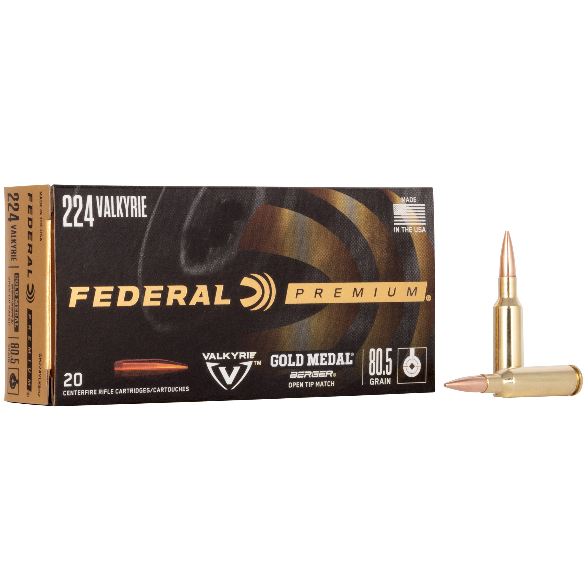 Federal Gold Medal 224 Valkyrie 80 Grain Boat Tail Match Ammunition – Precision Rifle Series Competition-Grade Loads