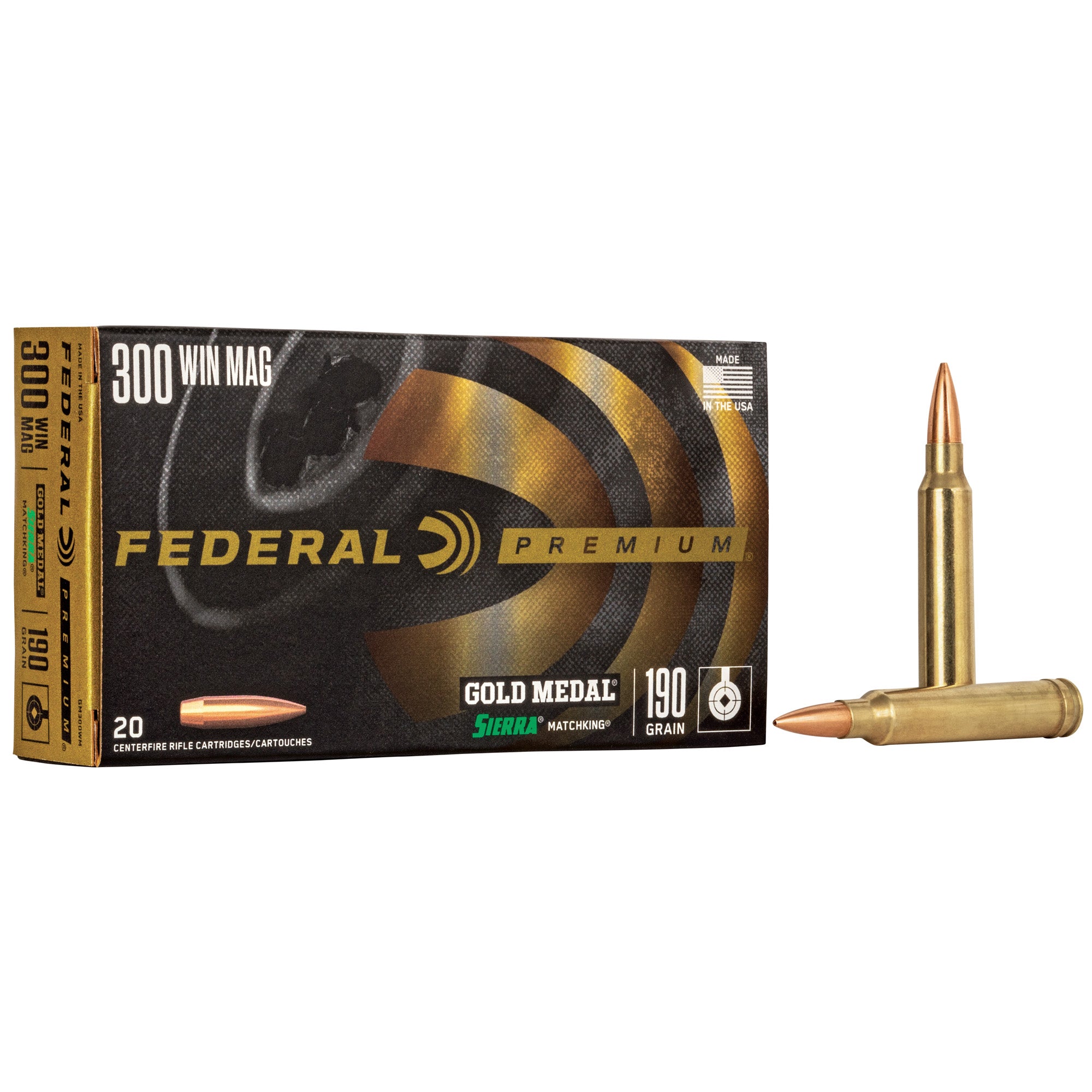 Federal Gold Medal 300 Winchester Magnum 190-Grain Boat Tail Hollow Point Ammunition - 20 Rounds per Box