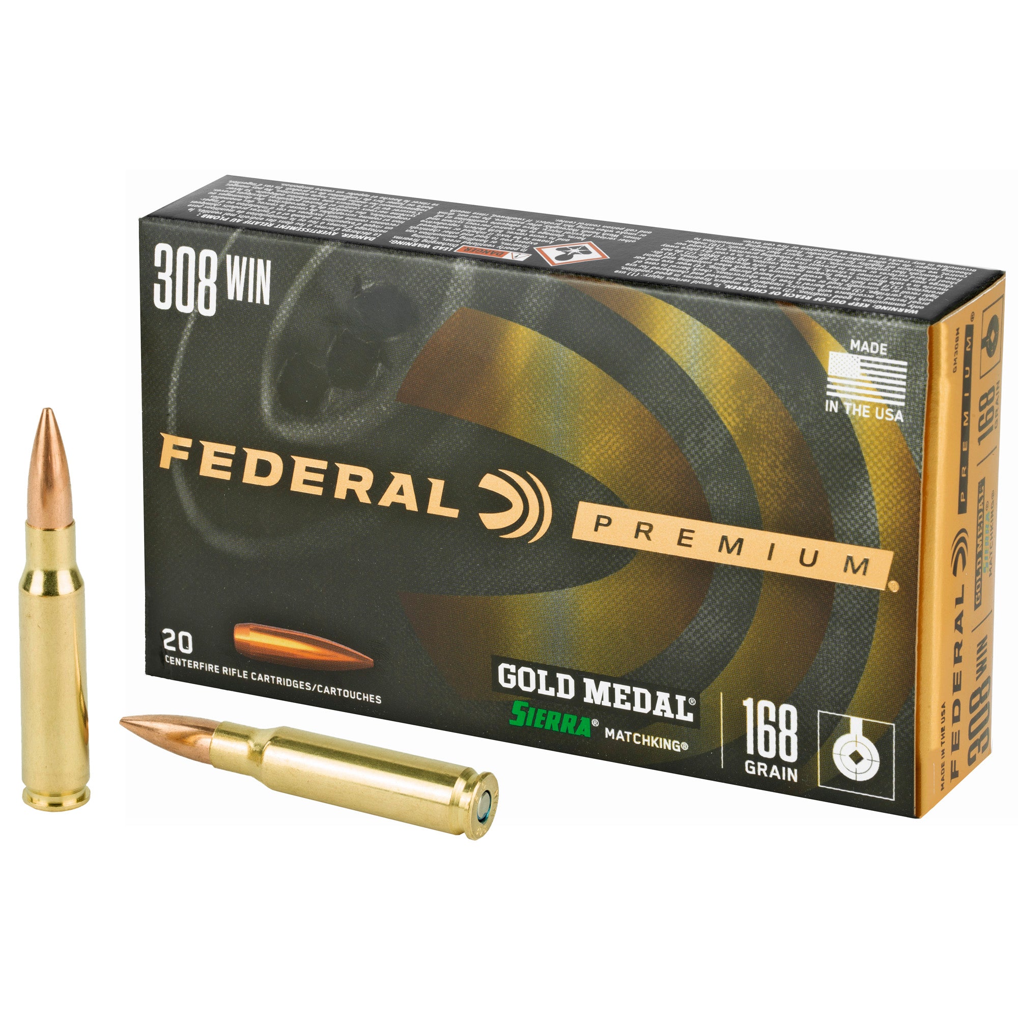 Federal Gold Medal 308 Winchester 168-Grain Boat Tail Hollow Point Rifle Ammunition (20/200)