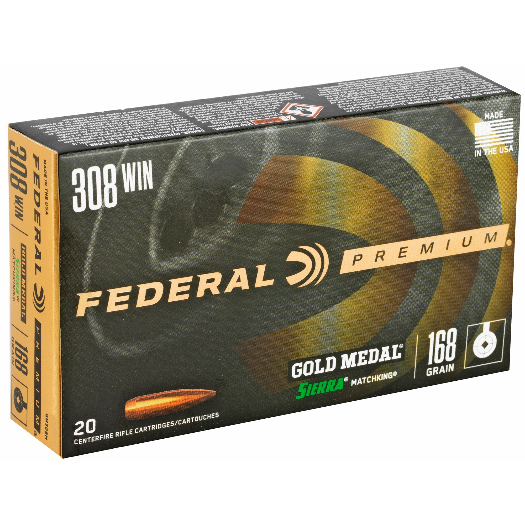 Federal Gold Medal 308 Winchester 168-Grain Boat Tail Hollow Point Rifle Ammunition (20/200)