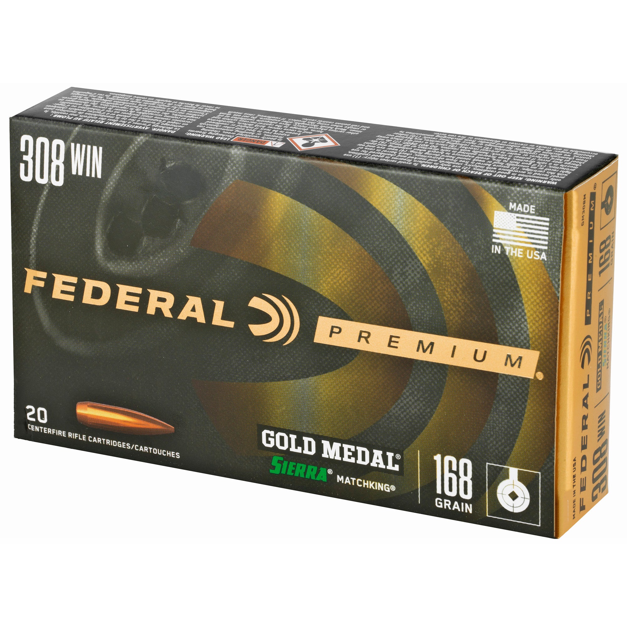 Federal Gold Medal 308 Winchester 168-Grain Boat Tail Hollow Point Rifle Ammunition (20/200)