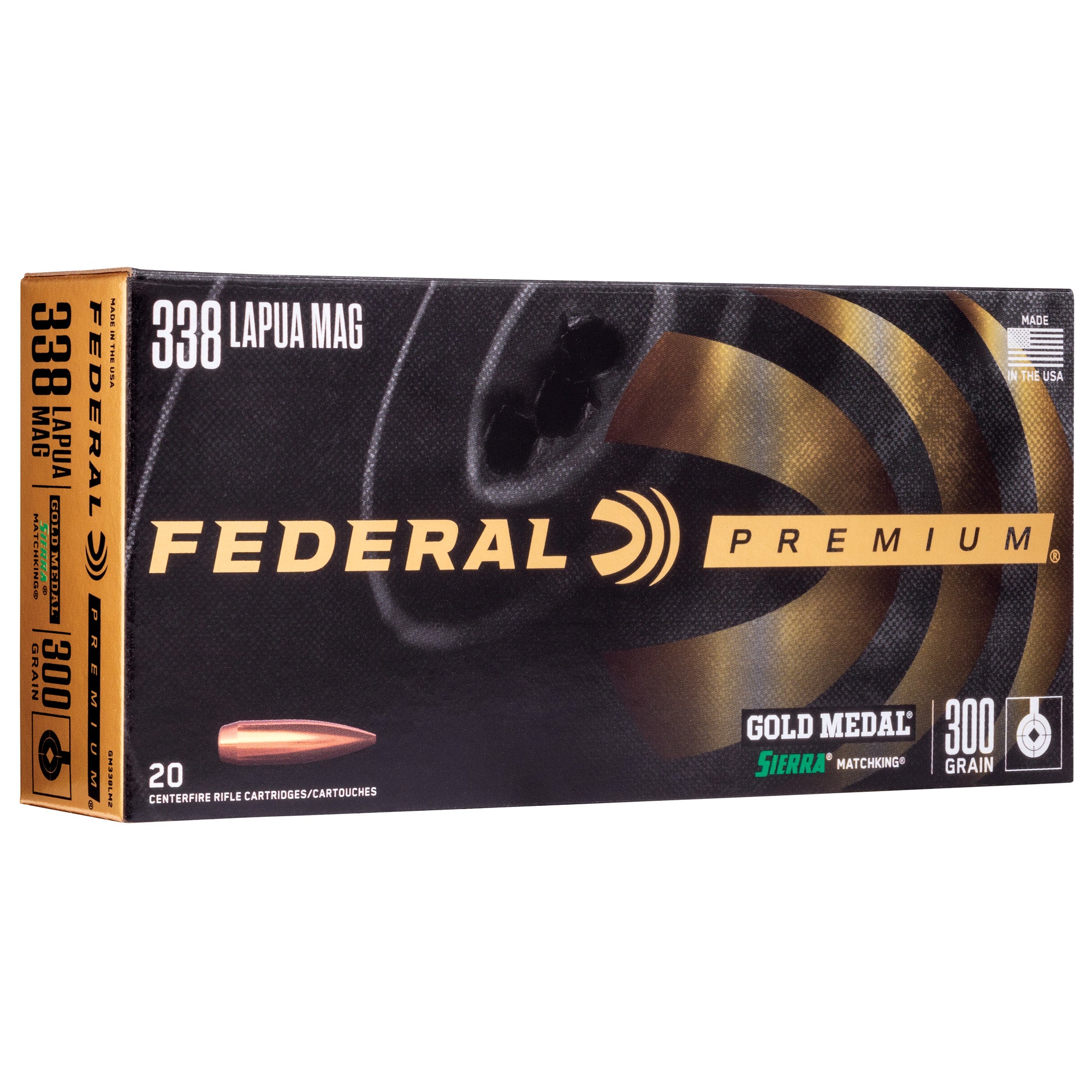 Federal Premium 338 Lapua Magnum 300 Grain MatchKing Boat Tail Hollow Point Ammunition (20/200)