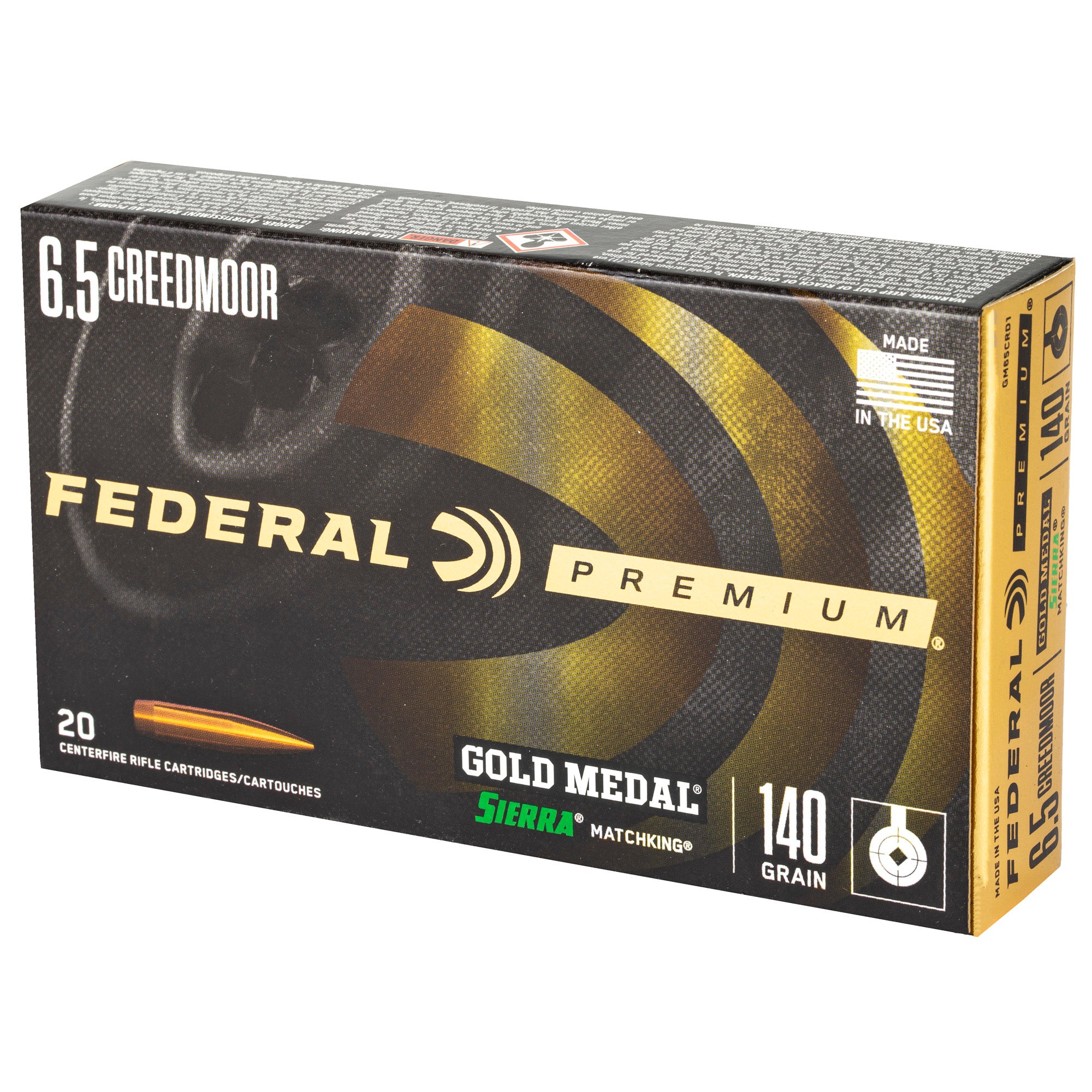 Federal Gold Medal 6.5 Creedmoor 140 Grain Sierra MatchKing Boat Tail Hollow Point Rifle Ammunition - Model GM65CRD1