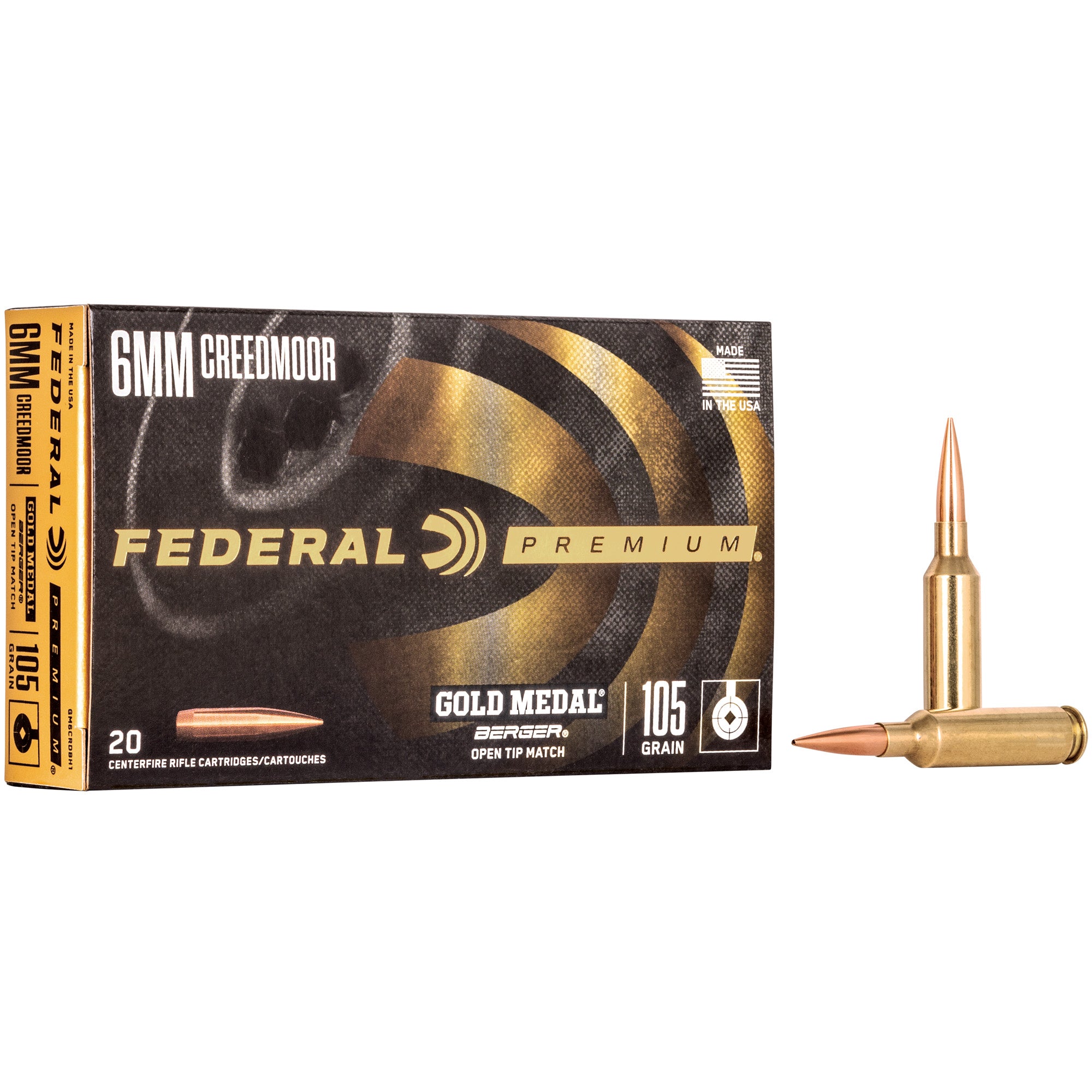 Federal Gold Medal 6mm Creedmoor 105 Grain Berger Boat Tail Hollow Point Ammunition - 20 Rounds