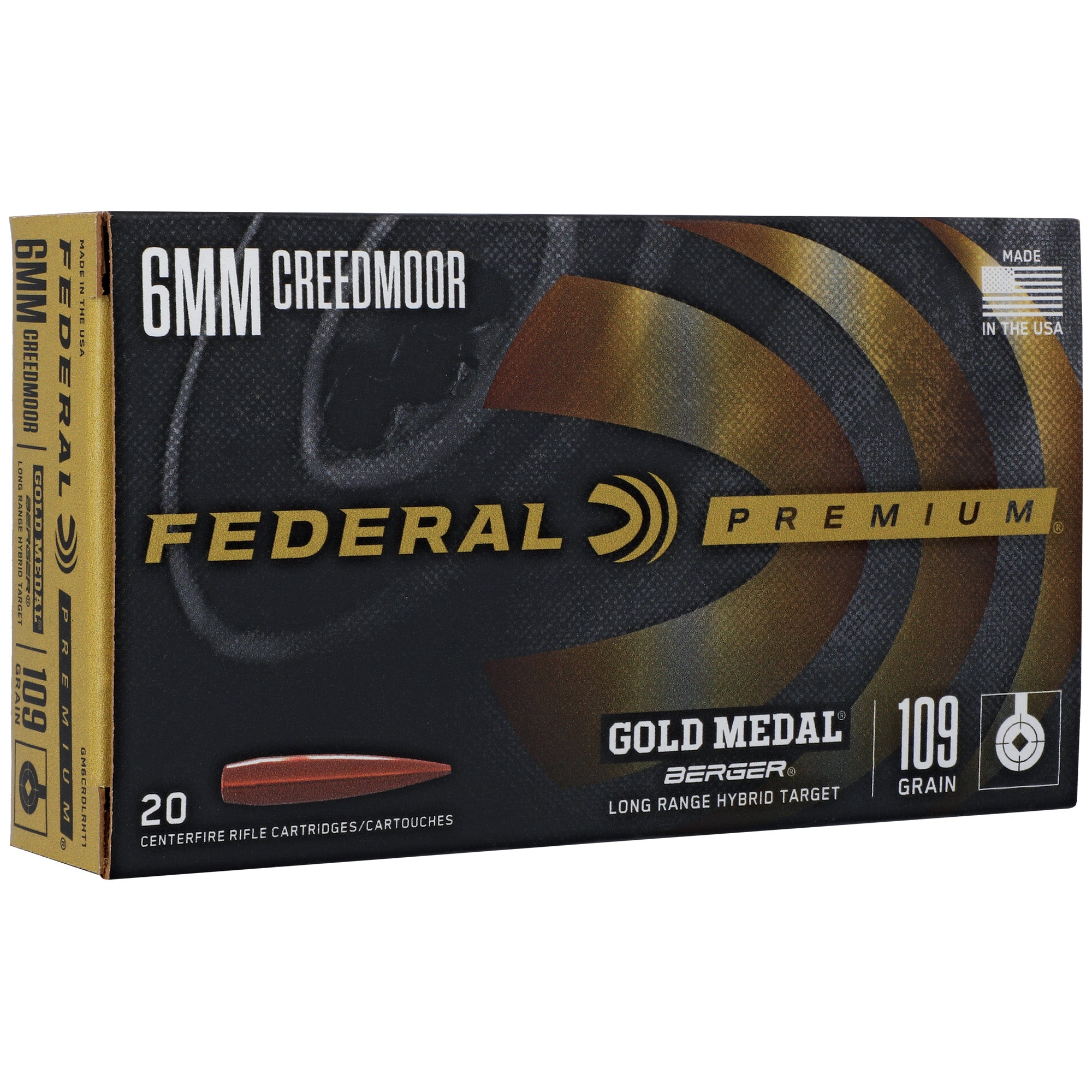 Federal Gold Medal 6mm Creedmoor Long Range Hybrid Target Ammunition - 109 Grain, 20 Rounds per Box