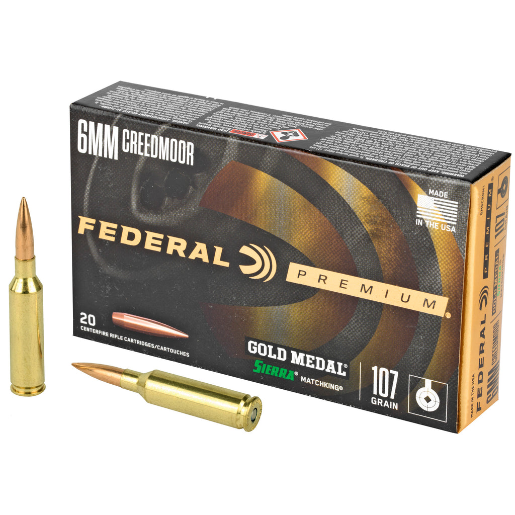 Federal Premium 6mm Creedmoor Gold Medal Match 107 Grain Sierra MatchKing Hollow Point Ammunition - 20 Rounds per Box