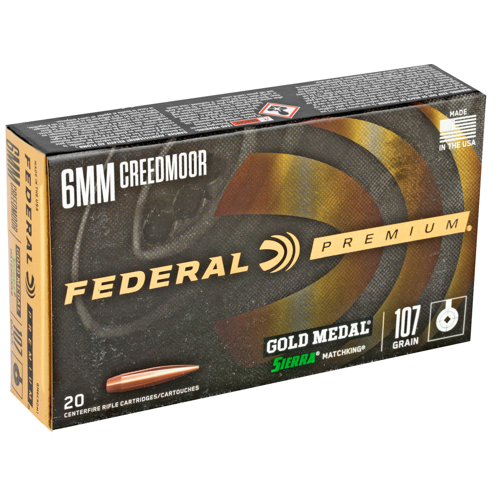 Federal Premium 6mm Creedmoor Gold Medal Match 107 Grain Sierra MatchKing Hollow Point Ammunition - 20 Rounds per Box