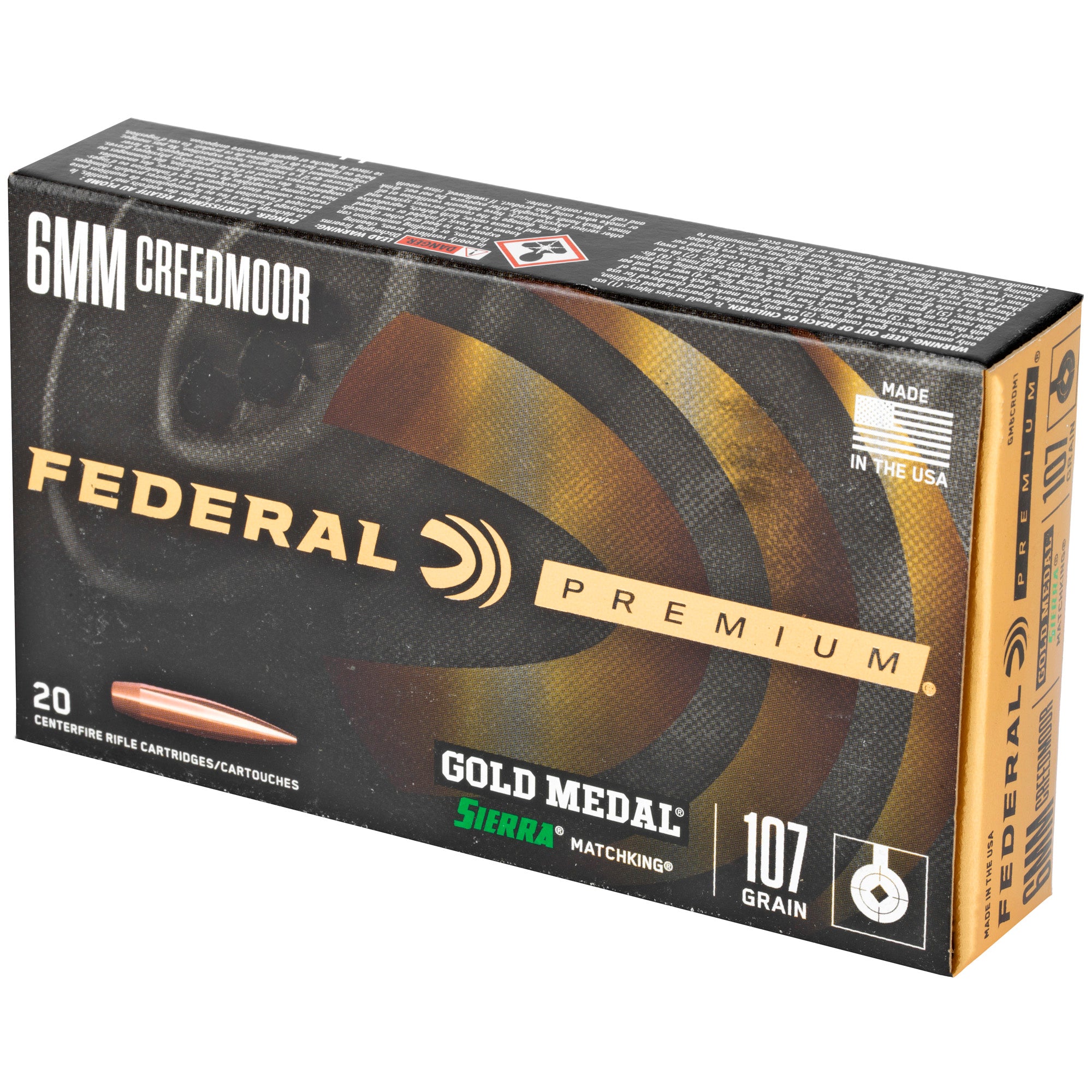 Federal Premium 6mm Creedmoor Gold Medal Match 107 Grain Sierra MatchKing Hollow Point Ammunition - 20 Rounds per Box