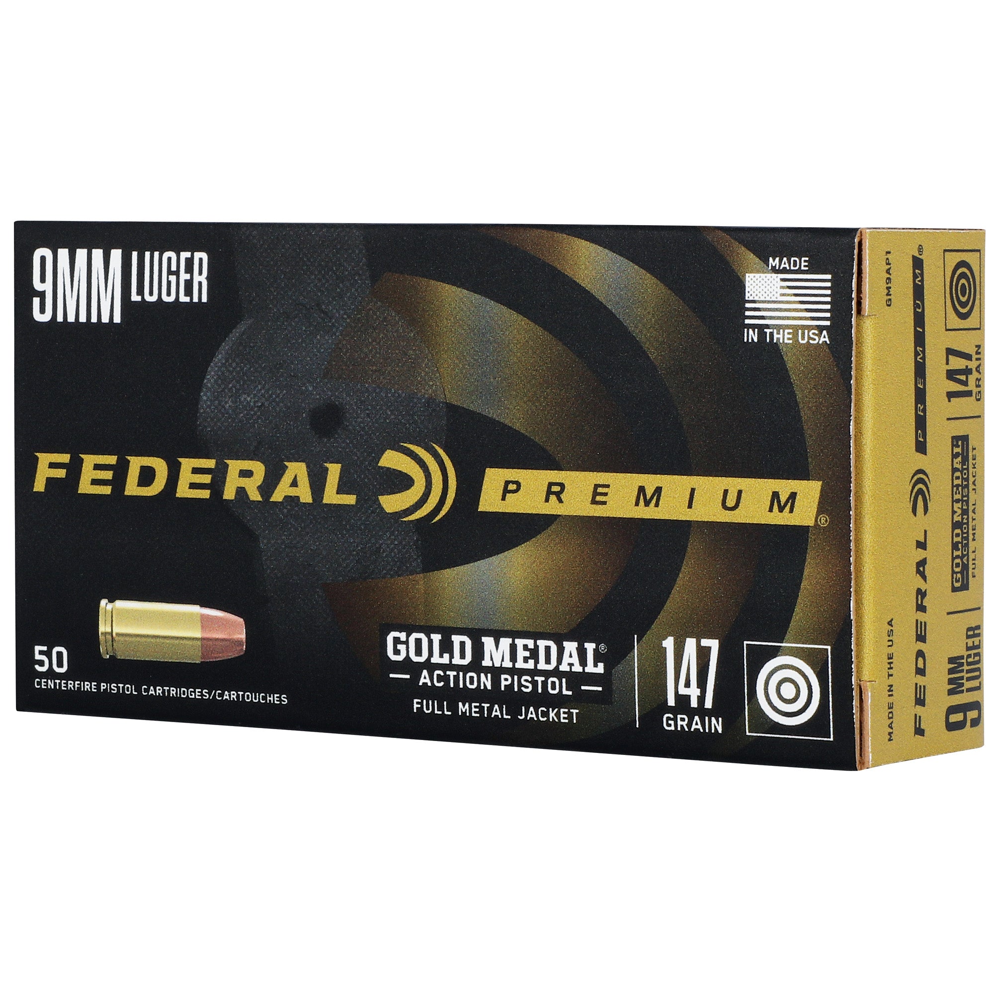 Federal Gold Medal Match 9mm 147 Grain Full Metal Jacket Ammunition (GM9AP1)