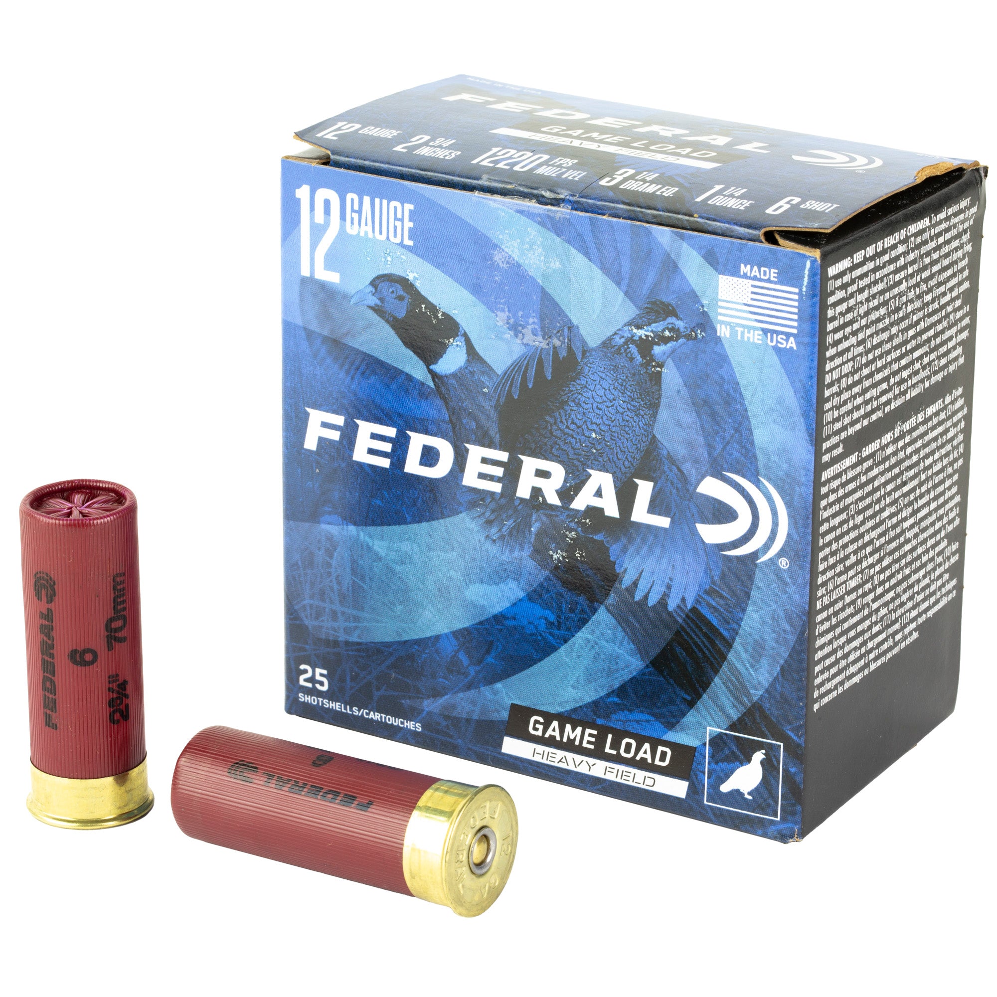 Federal Game Load 12 Gauge 2.75 Inch, 1 1/4 oz #6 Shot - Reliable Upland Game Hunting Ammunition