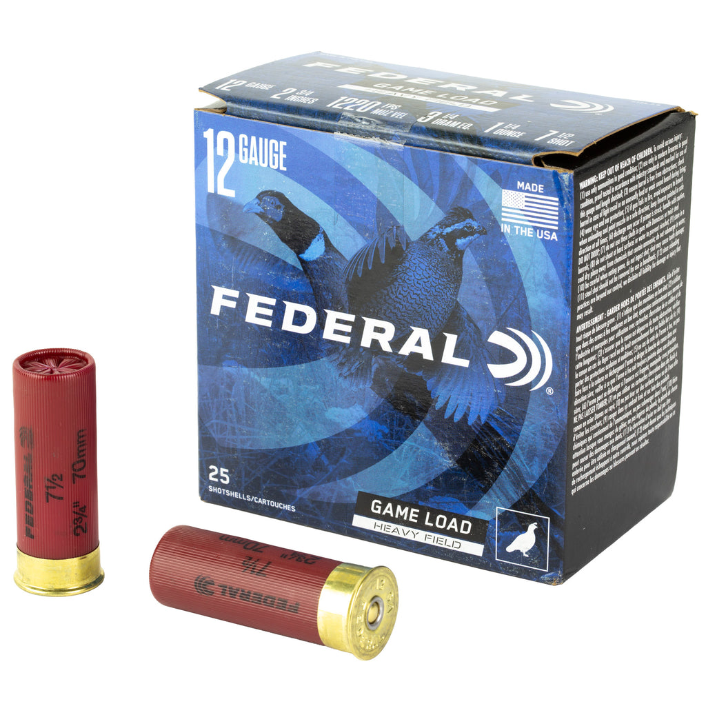 Federal Game Load 12 Gauge 2.75-Inch Shotgun Ammo, 1 1/4 Ounce of #7.5 Shot, Model H12575