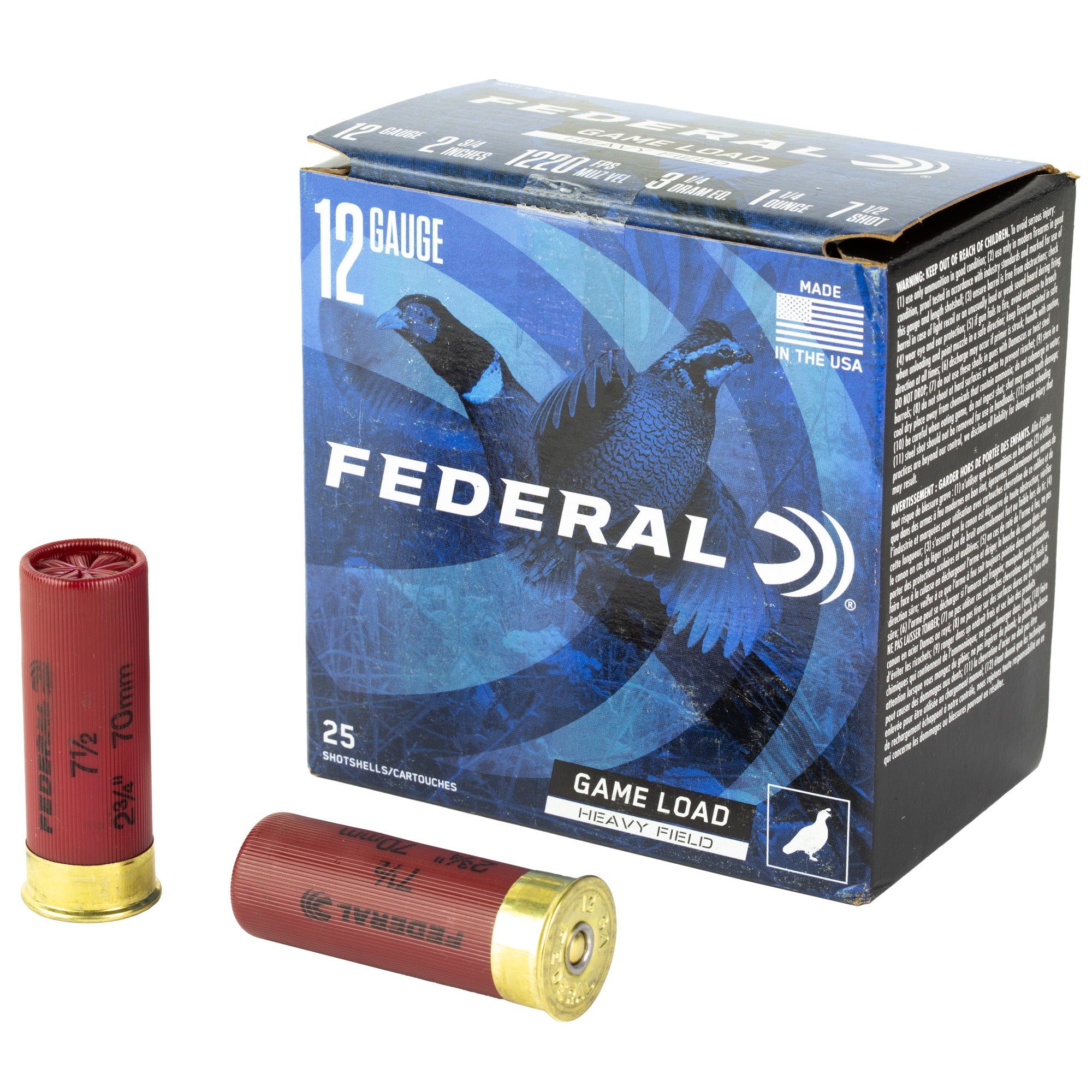 Federal Game Load 12 Gauge 2.75-Inch Shotgun Ammo, 1 1/4 Ounce of #7.5 Shot, Model H12575