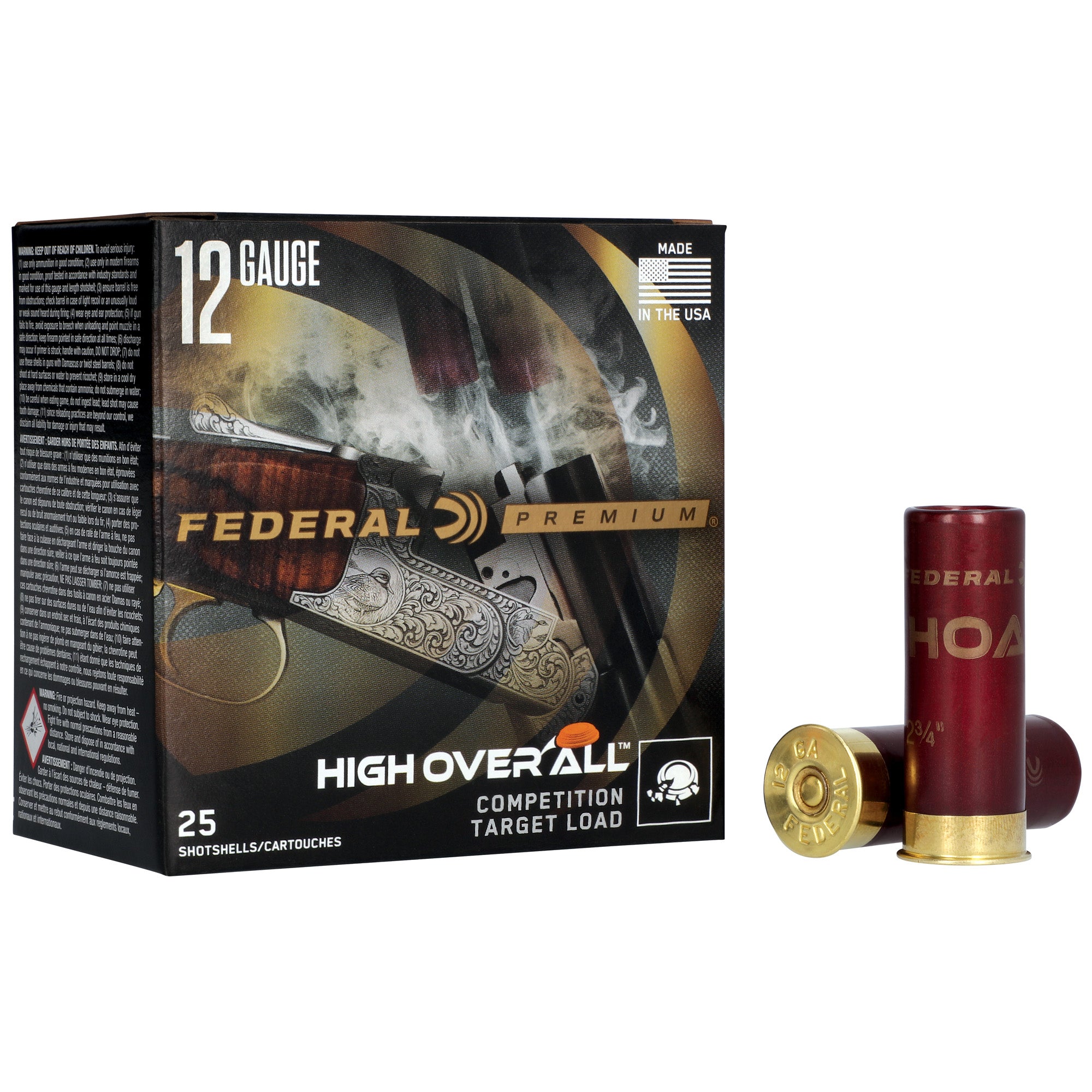 Federal Premium High Over All 12 Gauge 2.75-Inch Shotshells with #7.5 Shot - 1 1/8 oz, 3 Dram, 25 Pack