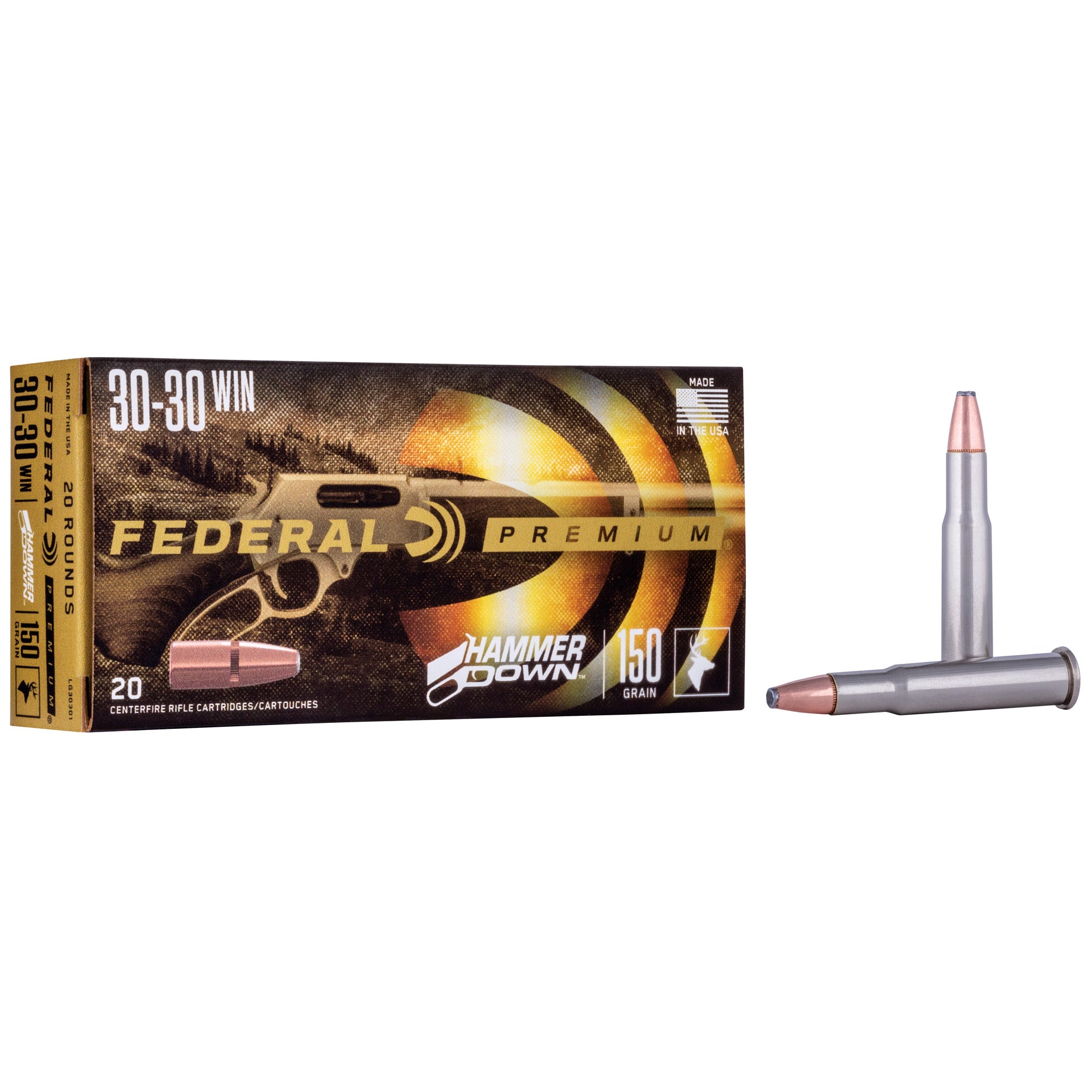 Federal Premium HammerDown 30-30 Winchester 150 Grain Solid Base Ammunition (20 Rounds per Box, 200 per Case)