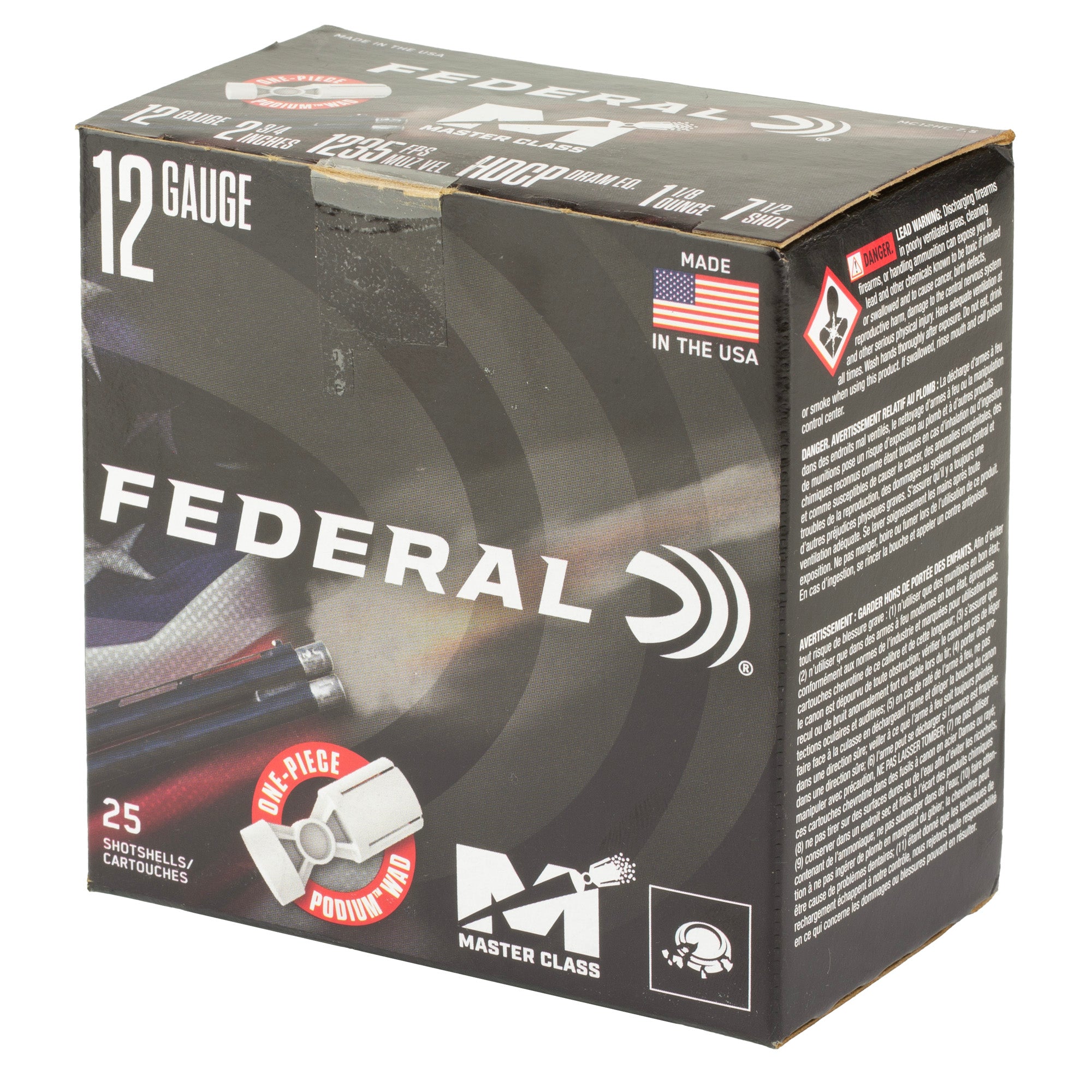 Federal Master Class 12 Gauge Shotshells - 1 1/8 oz #7.5, Model MC12HC75
