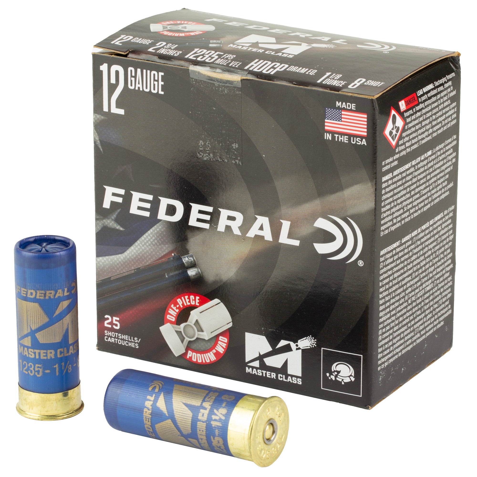 Federal Master Class 12 Gauge 2.75-Inch Shotshells with #8 Shot, 1-1/8 Ounce - Pack of 25