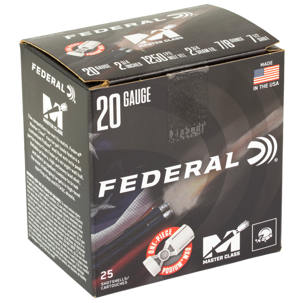 Federal Master Class 20 Gauge 2-3/4 Inch 7/8 oz #7.5 Competition Sporting Clay Ammunition