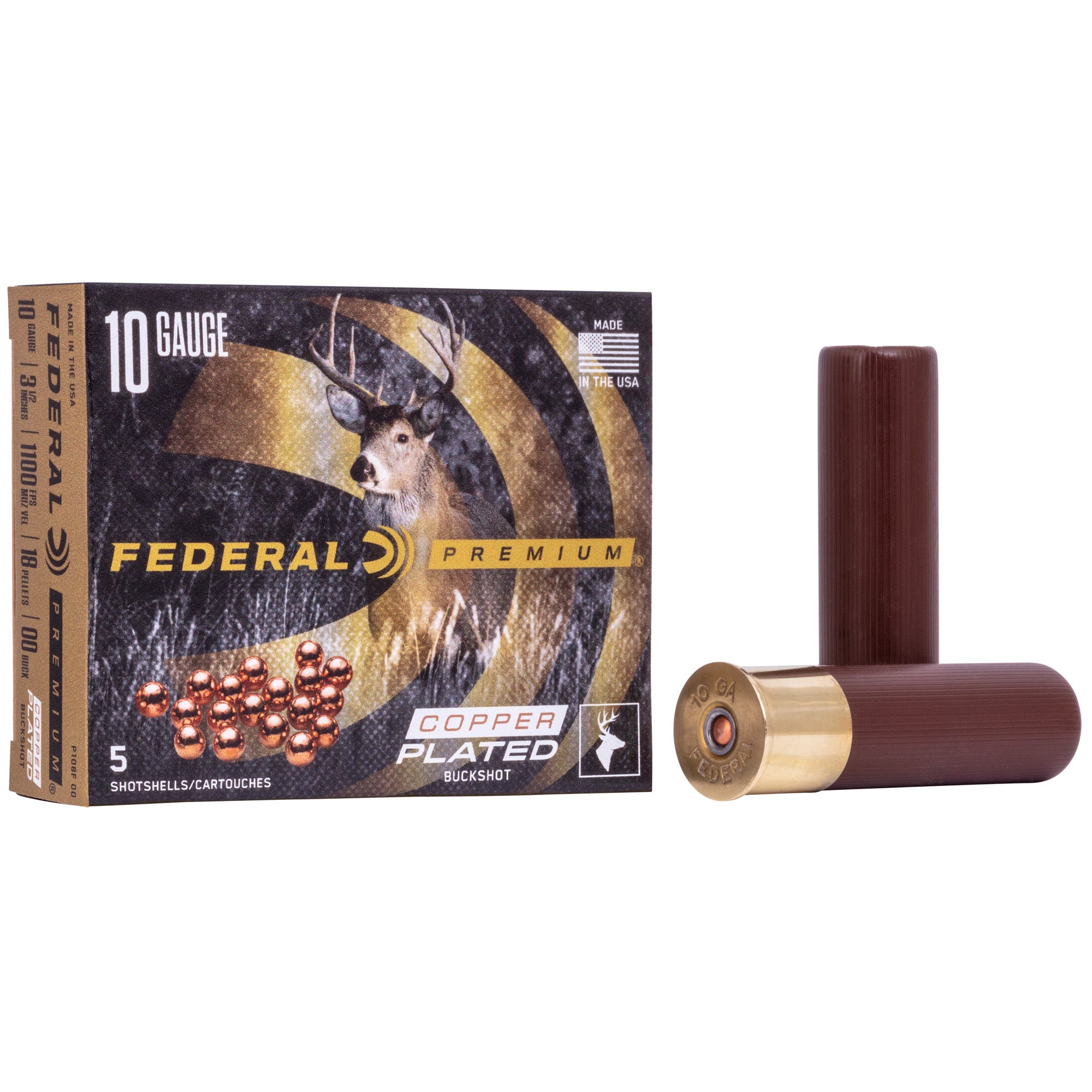 Federal 10 Gauge 3.5 inch 00 Buckshot - Copper Plated, 2 1/4 oz, Model P108F00