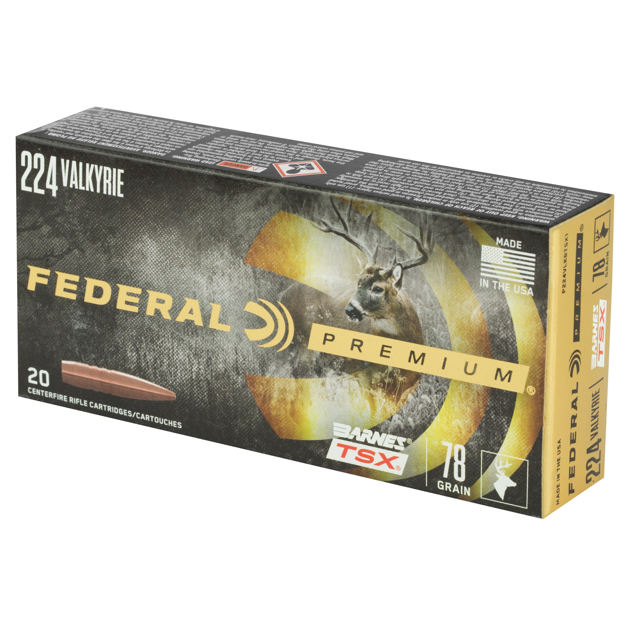 Federal Premium 224 Valkyrie 78-Grain Barnes Triple Shock X Copper Rifle Ammunition (20 Rounds per Box)