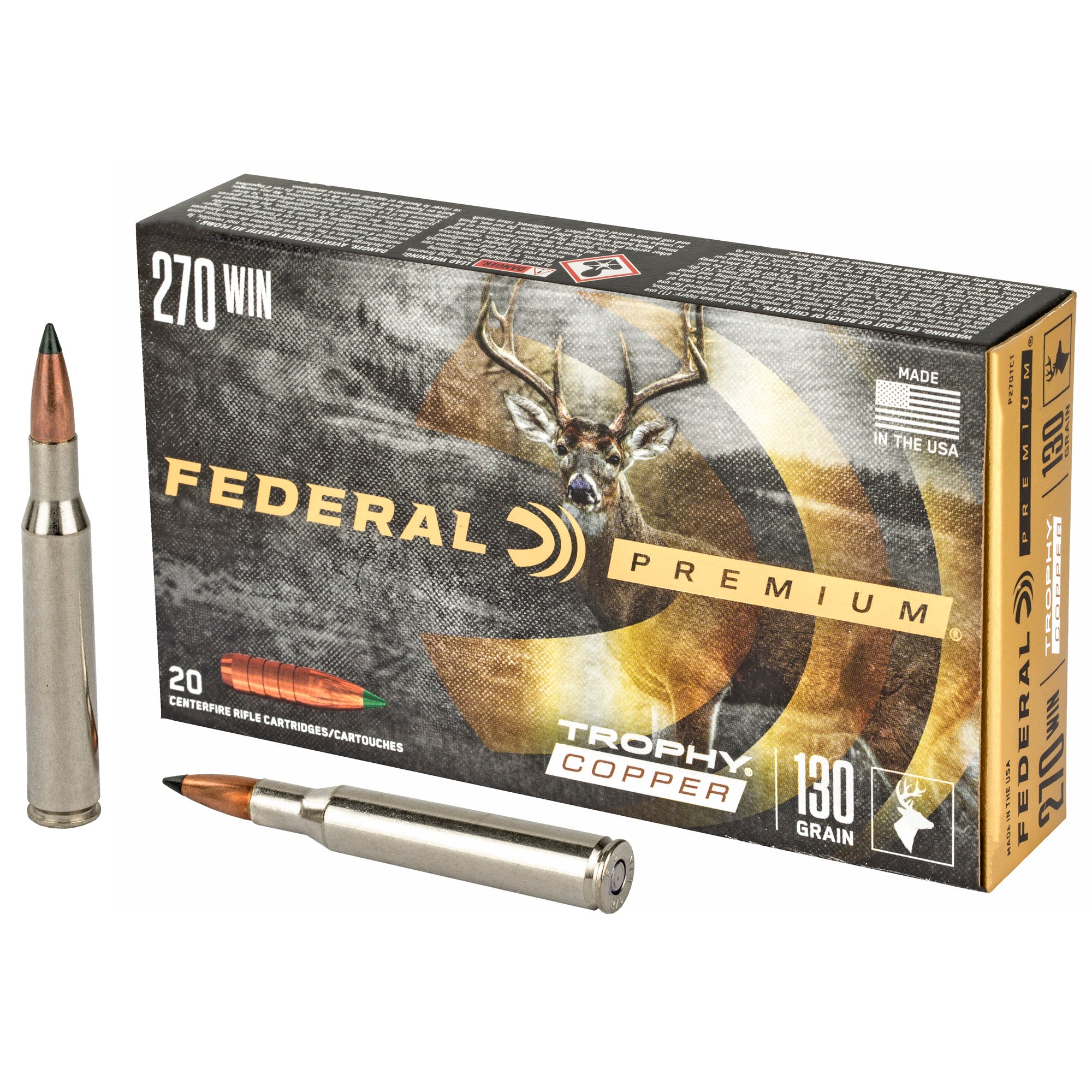 Federal Premium Trophy Copper 270 Winchester 130-Grain Copper Bullet - 20 Rounds