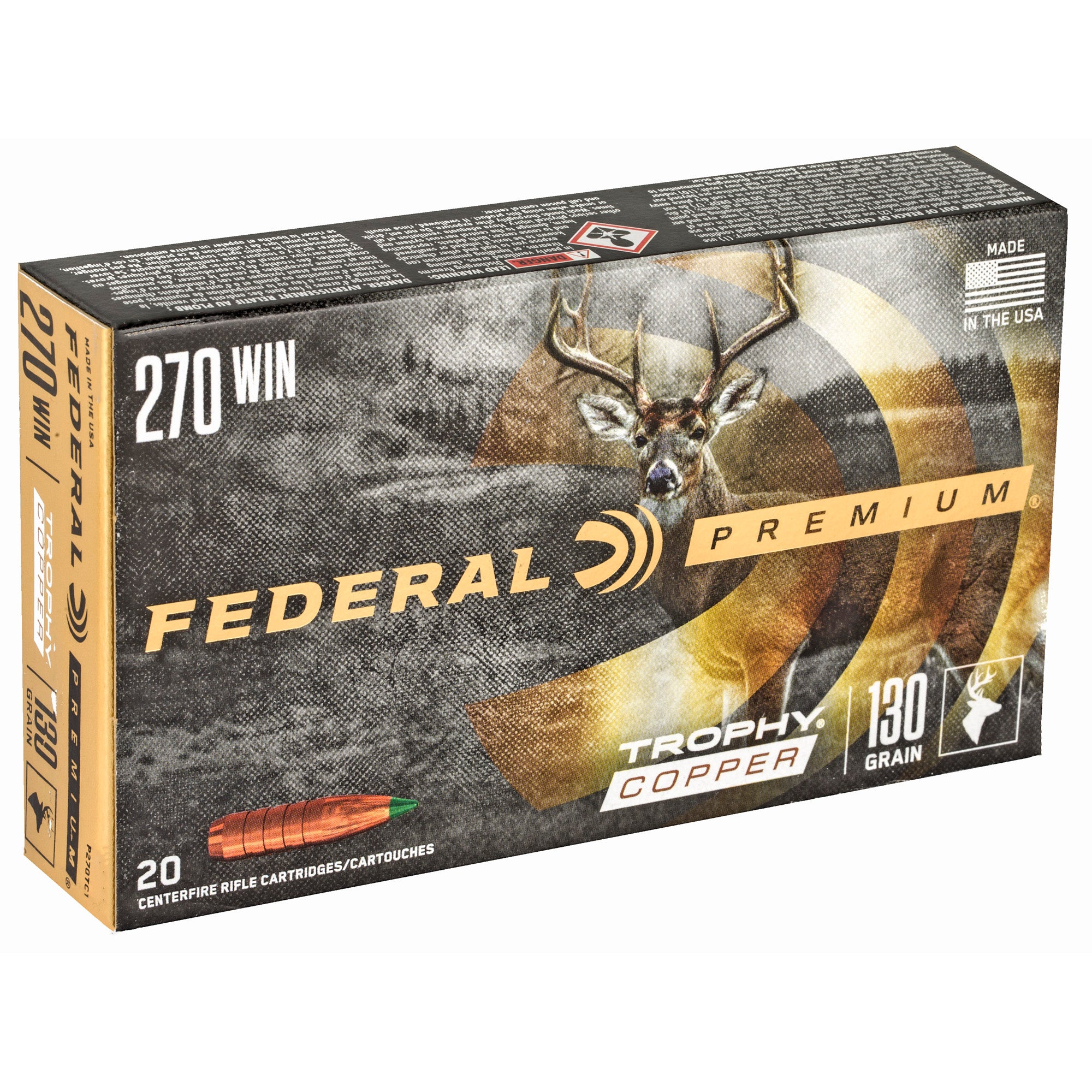 Federal Premium Trophy Copper 270 Winchester 130-Grain Copper Bullet - 20 Rounds