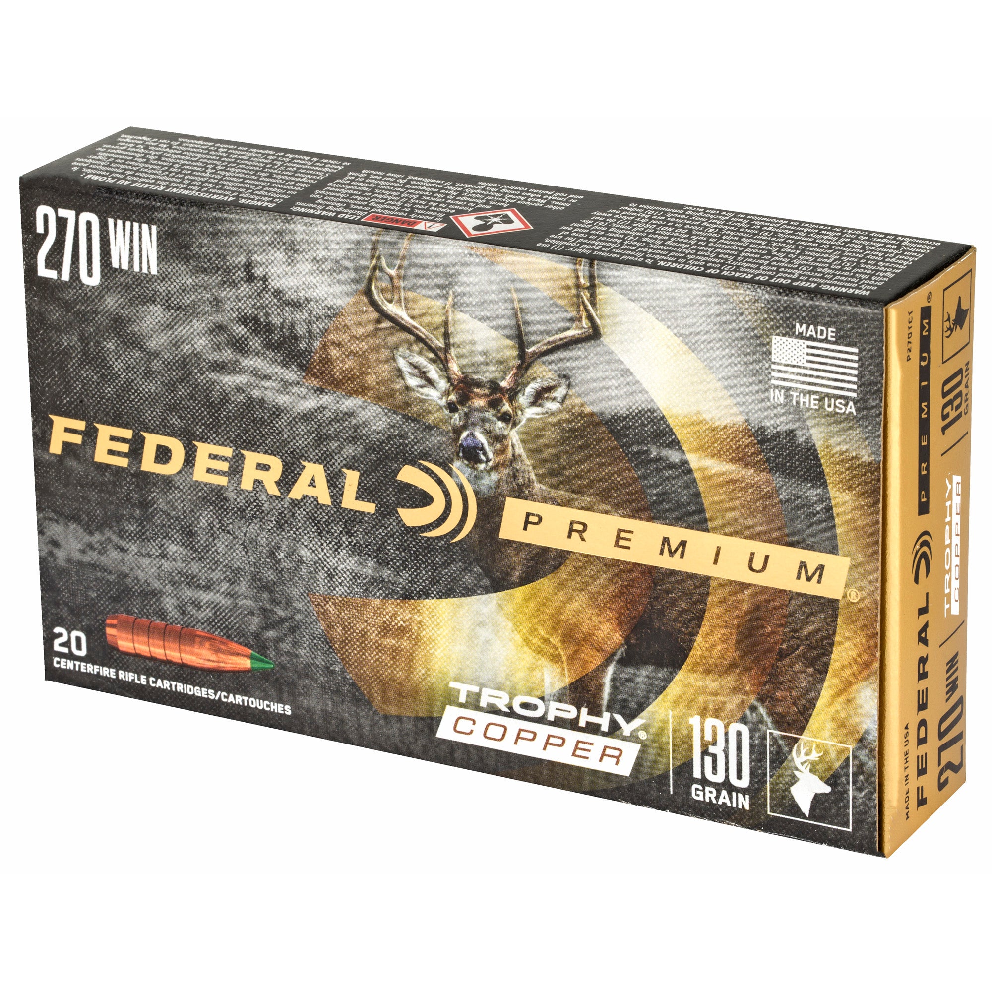 Federal Premium Trophy Copper 270 Winchester 130-Grain Copper Bullet - 20 Rounds