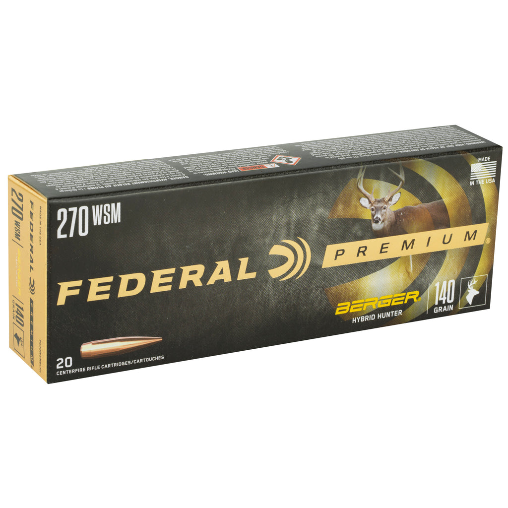 Federal Premium 270 Winchester Short Magnum Hybrid Hunter Ammunition, 140 Grain, 20 Rounds per Box