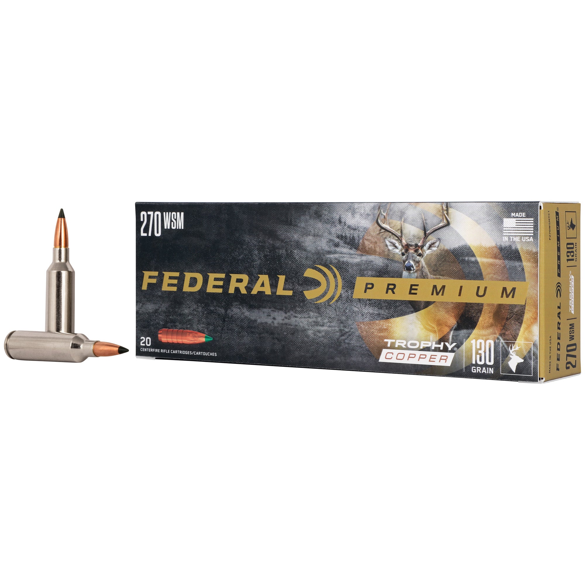 Federal Premier 270 Winchester Short Magnum 130-Grain Trophy Copper Bullet