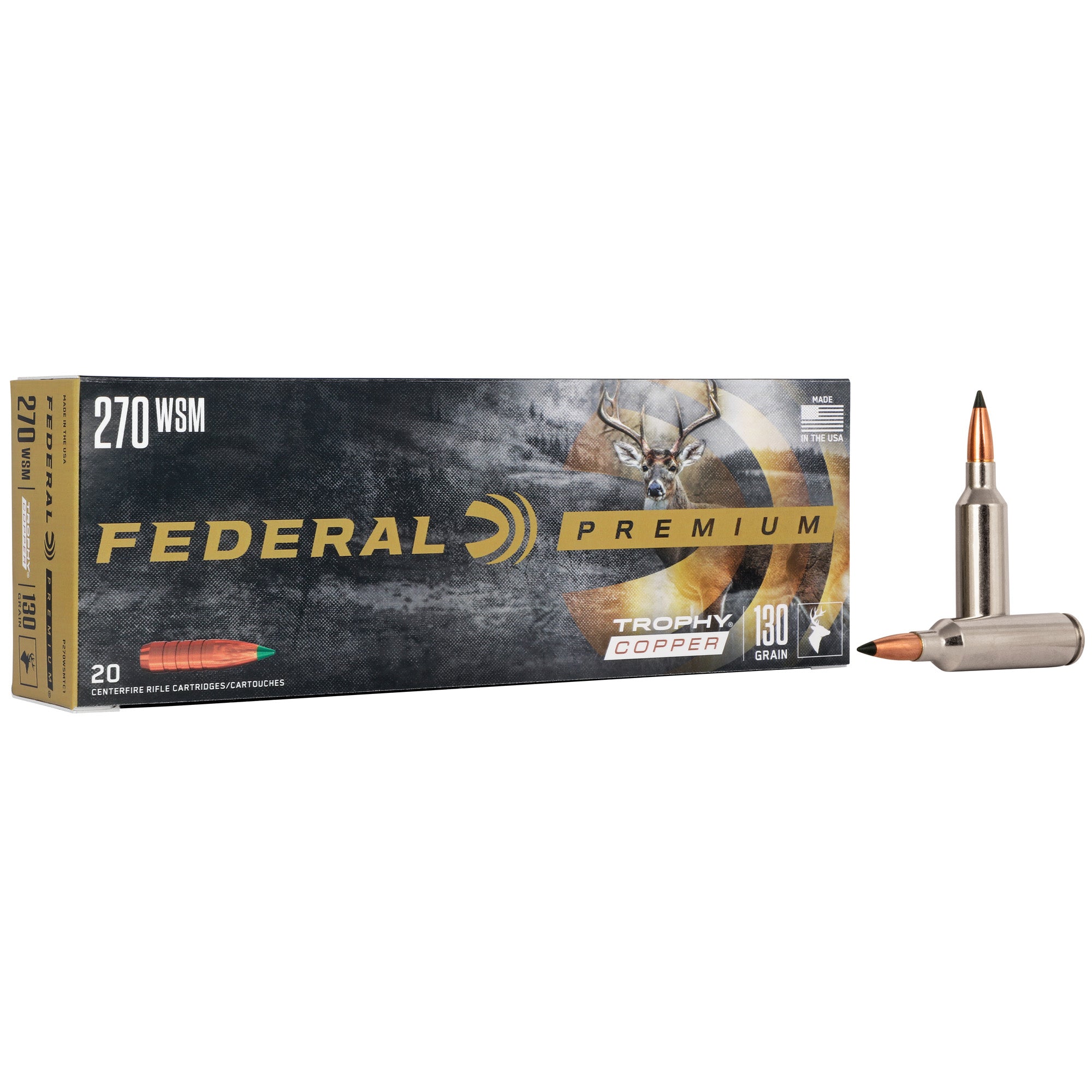 Federal Premier 270 Winchester Short Magnum 130-Grain Trophy Copper Bullet