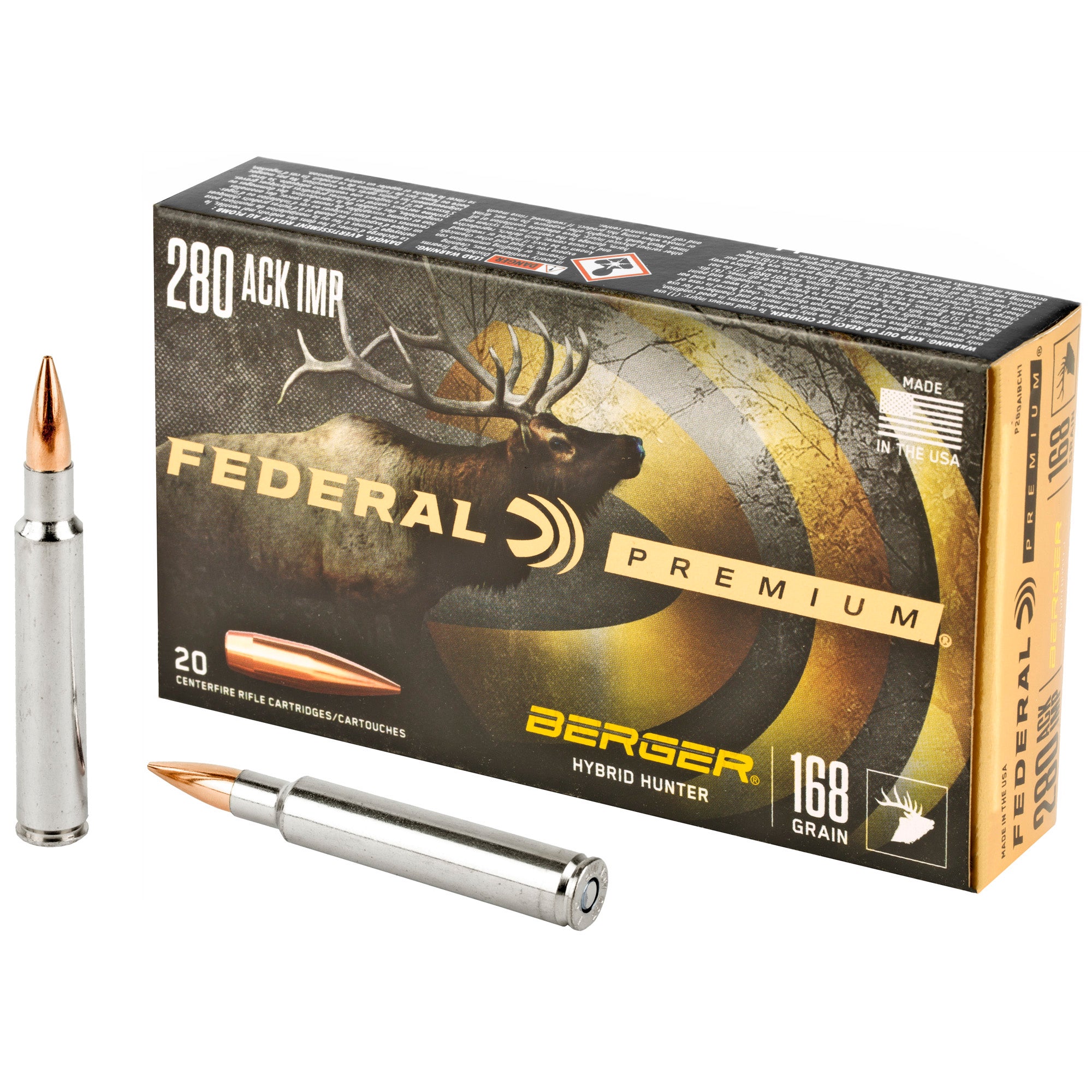 Federal Premium Berger Hybrid Hunter .280 Ackley Improved 168-Grain Ammunition (20 Rounds per Box)