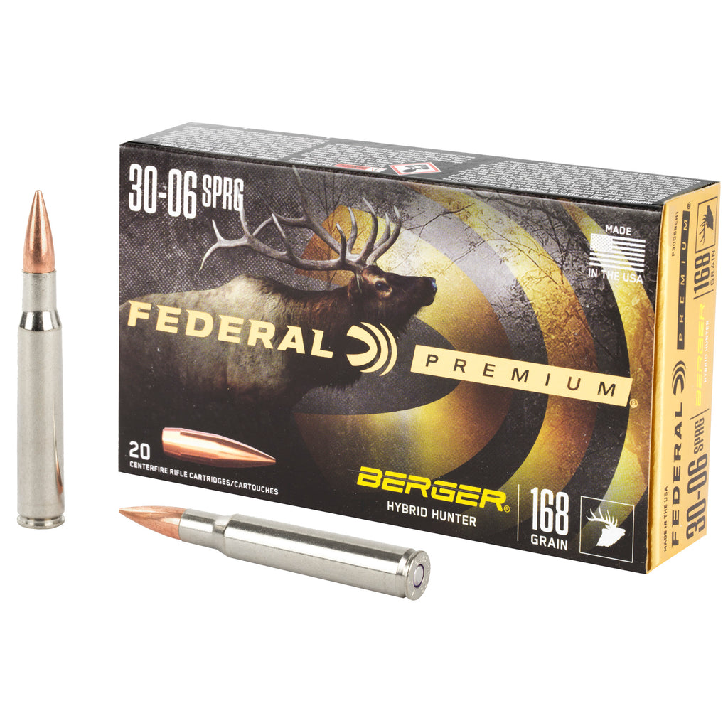 Federal Premium 30-06 Springfield Hybrid Hunter 168-Grain Boat-Tail Rifle Ammunition (P3006BCH1)