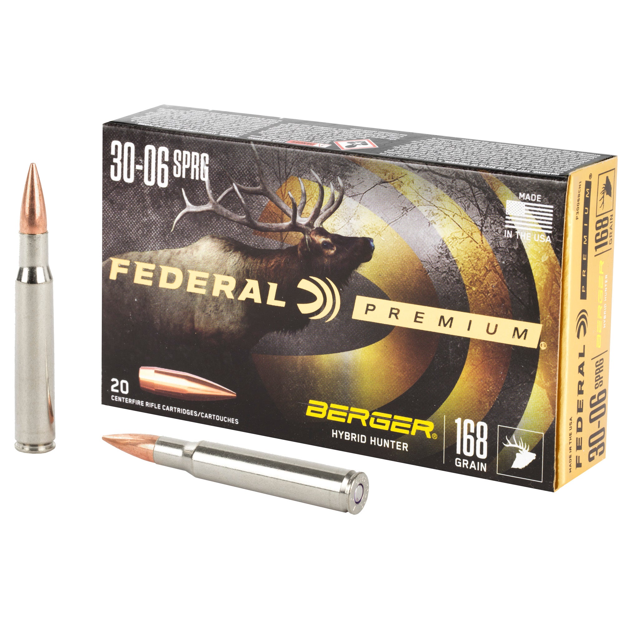 Federal Premium 30-06 Springfield Hybrid Hunter 168-Grain Boat-Tail Rifle Ammunition (P3006BCH1)