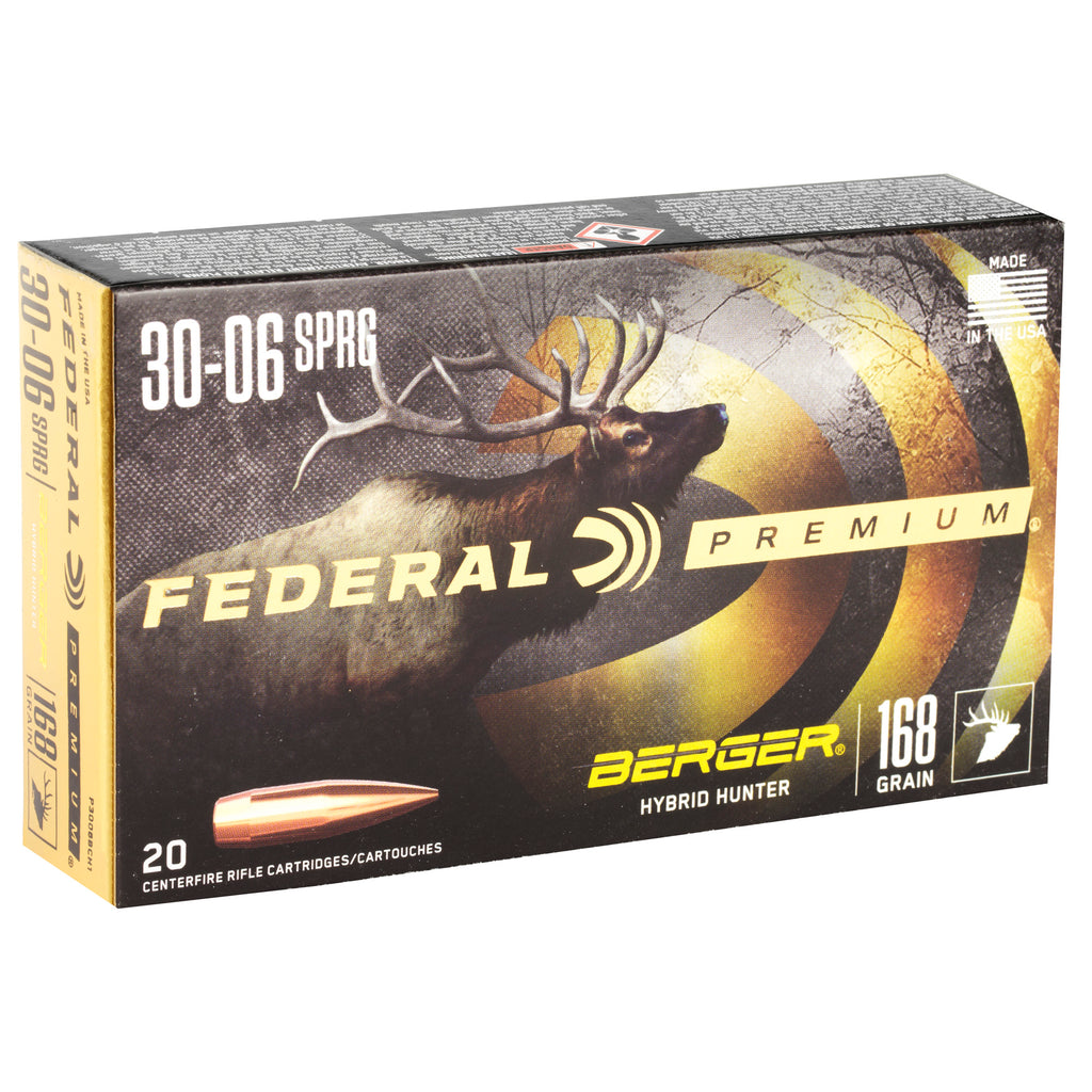 Federal Premium 30-06 Springfield Hybrid Hunter 168-Grain Boat-Tail Rifle Ammunition (P3006BCH1)