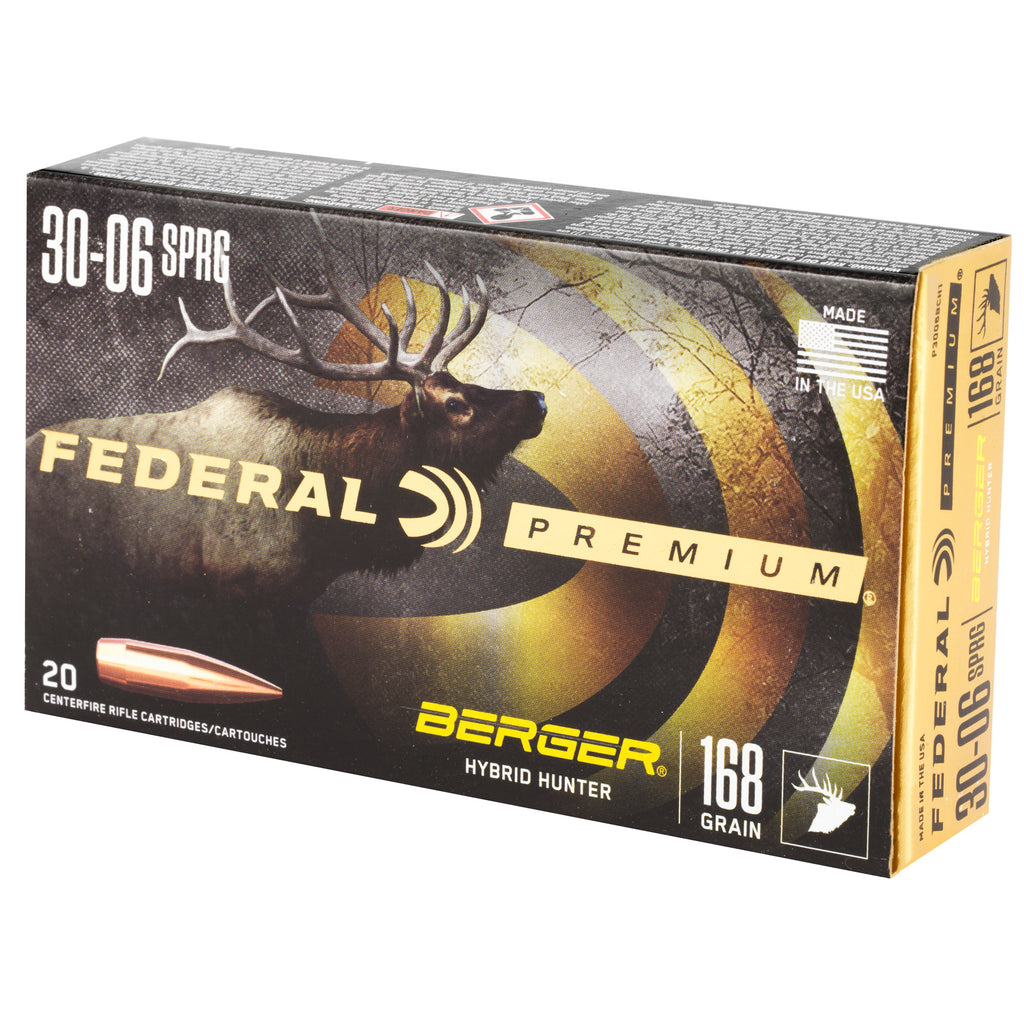 Federal Premium 30-06 Springfield Hybrid Hunter 168-Grain Boat-Tail Rifle Ammunition (P3006BCH1)