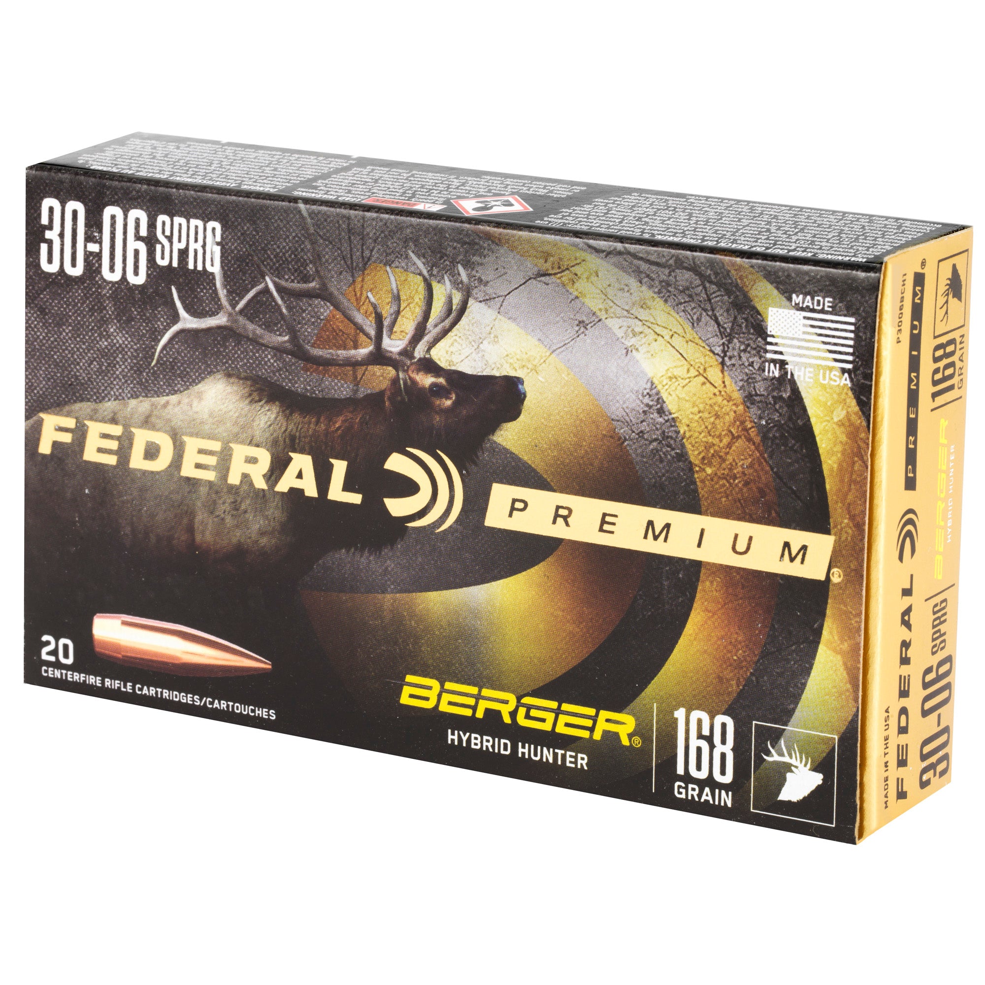 Federal Premium 30-06 Springfield Hybrid Hunter 168-Grain Boat-Tail Rifle Ammunition (P3006BCH1)