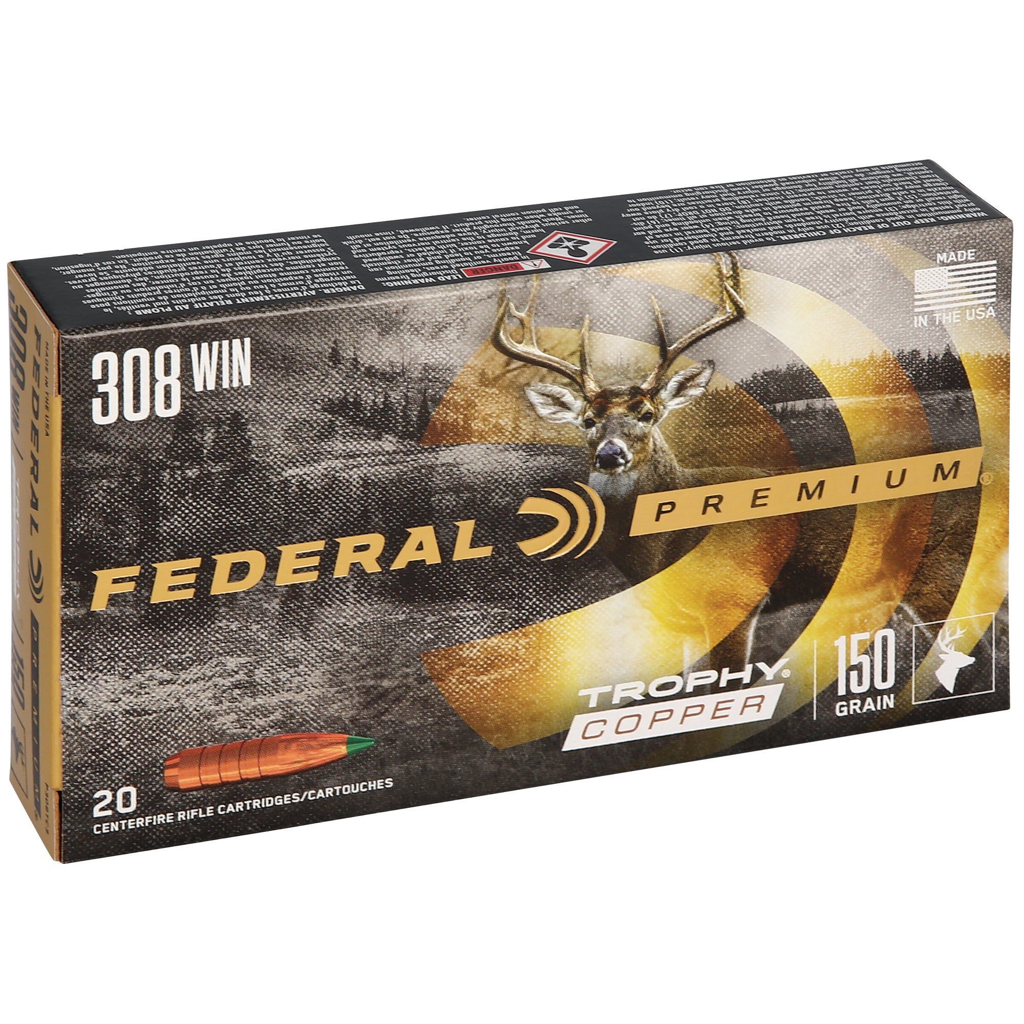 Federal Premium Trophy Copper .308 Winchester 150-Grain Copper Tipped Bullet - 20 Rounds
