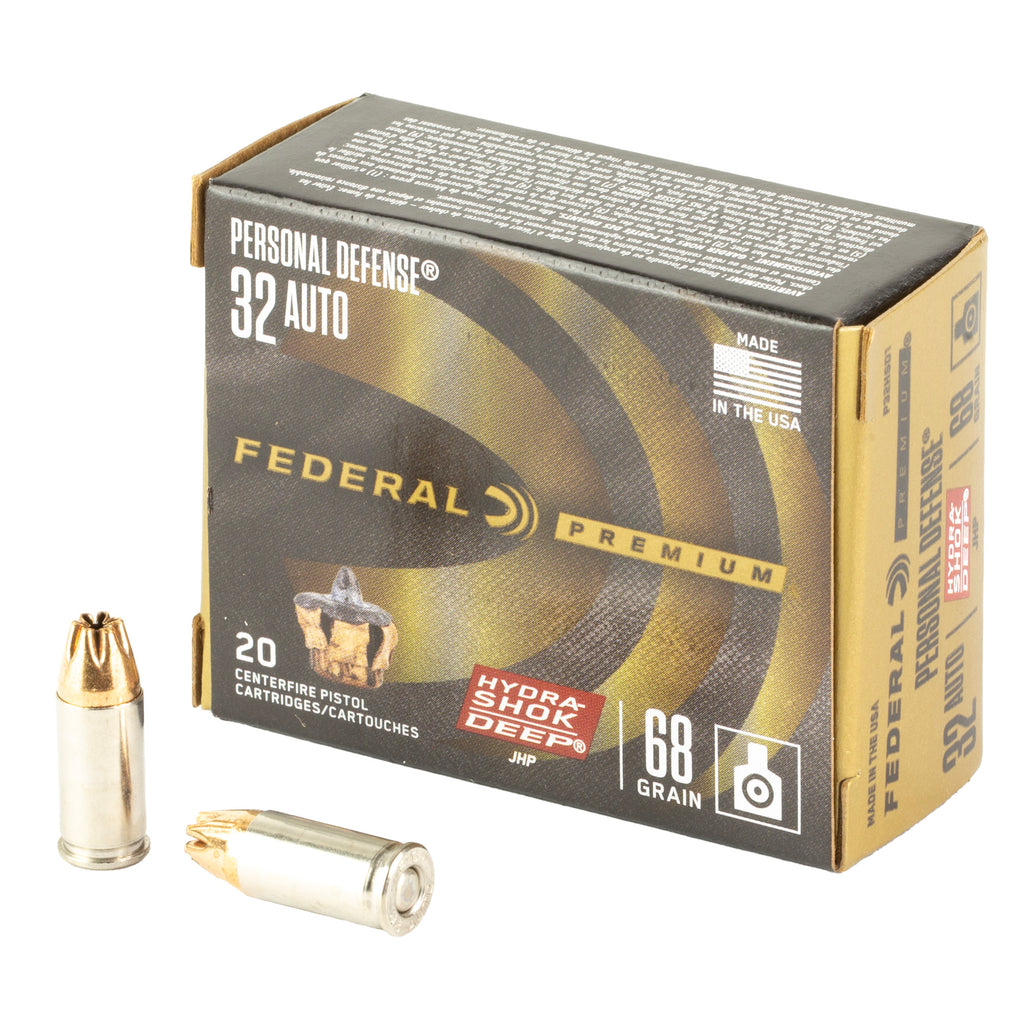Federal Personal Defense Hydra-Shok 32 Auto Hollow Point Ammo - 68 Grain, 20 Rounds