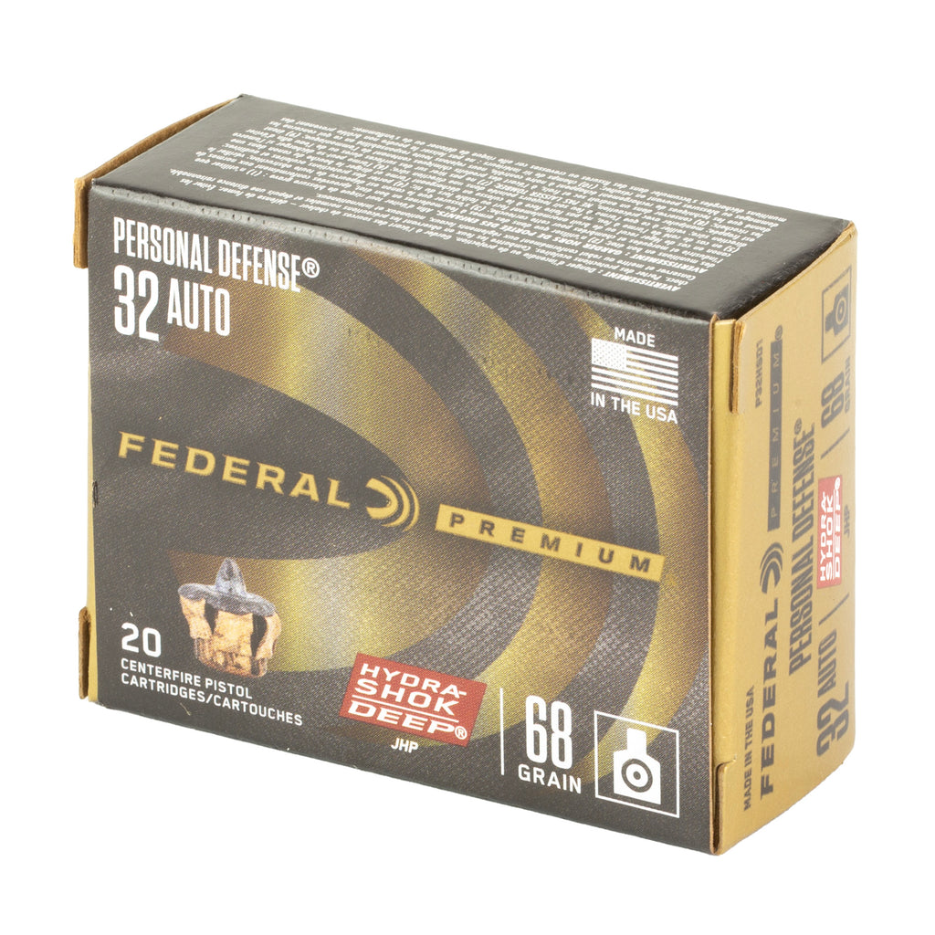 Federal Personal Defense Hydra-Shok 32 Auto Hollow Point Ammo - 68 Grain, 20 Rounds