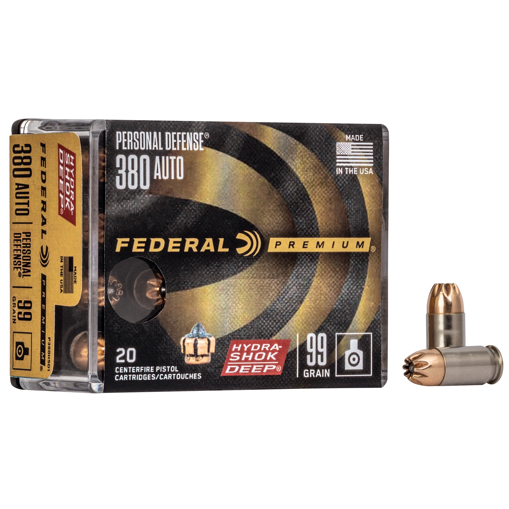 Federal Hydra-Shok Deep 380 ACP Hollow Point Ammunition - 99 Grain, Box of 20