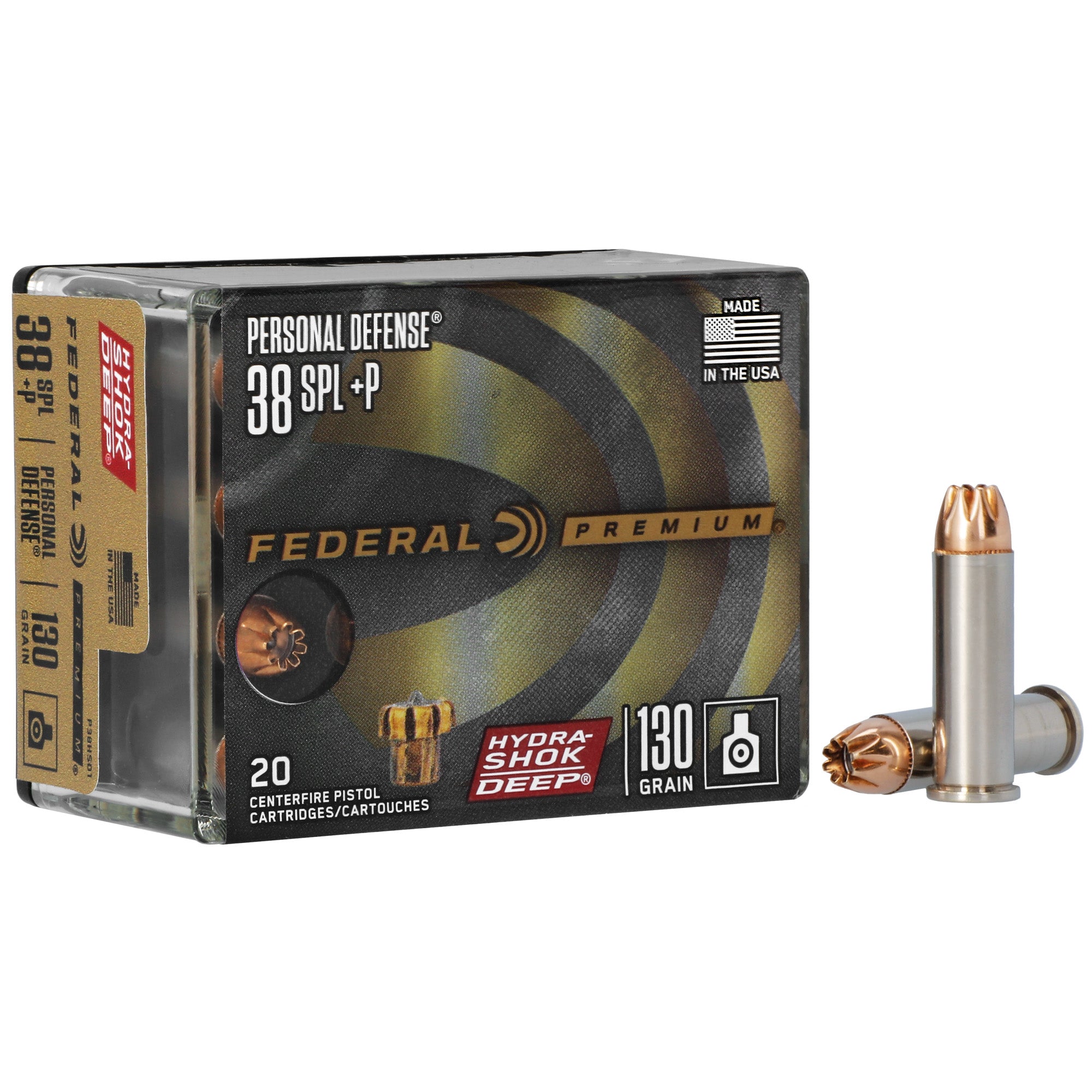 Federal Premium Hydra-Shok Deep .38 Special Hollow Point Ammunition — 130 Grain, 20 Rounds Per Box