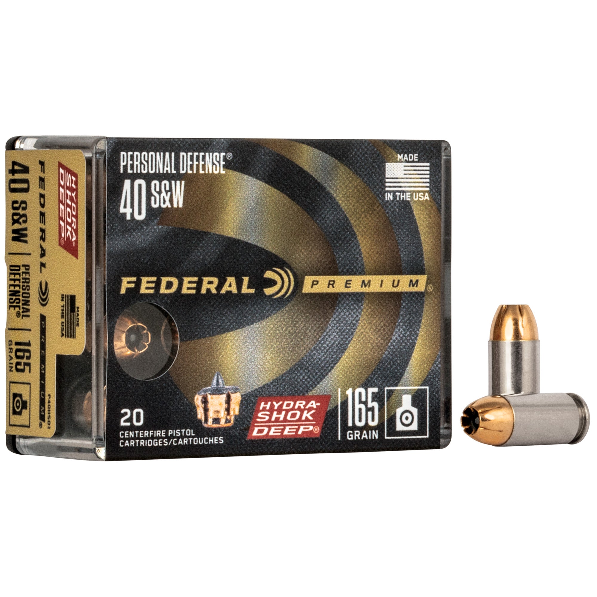 Federal Premium Hydra-Shok Deep 40 S&W 165-Grain Hollow Point Ammunition (20 Rounds per Box)