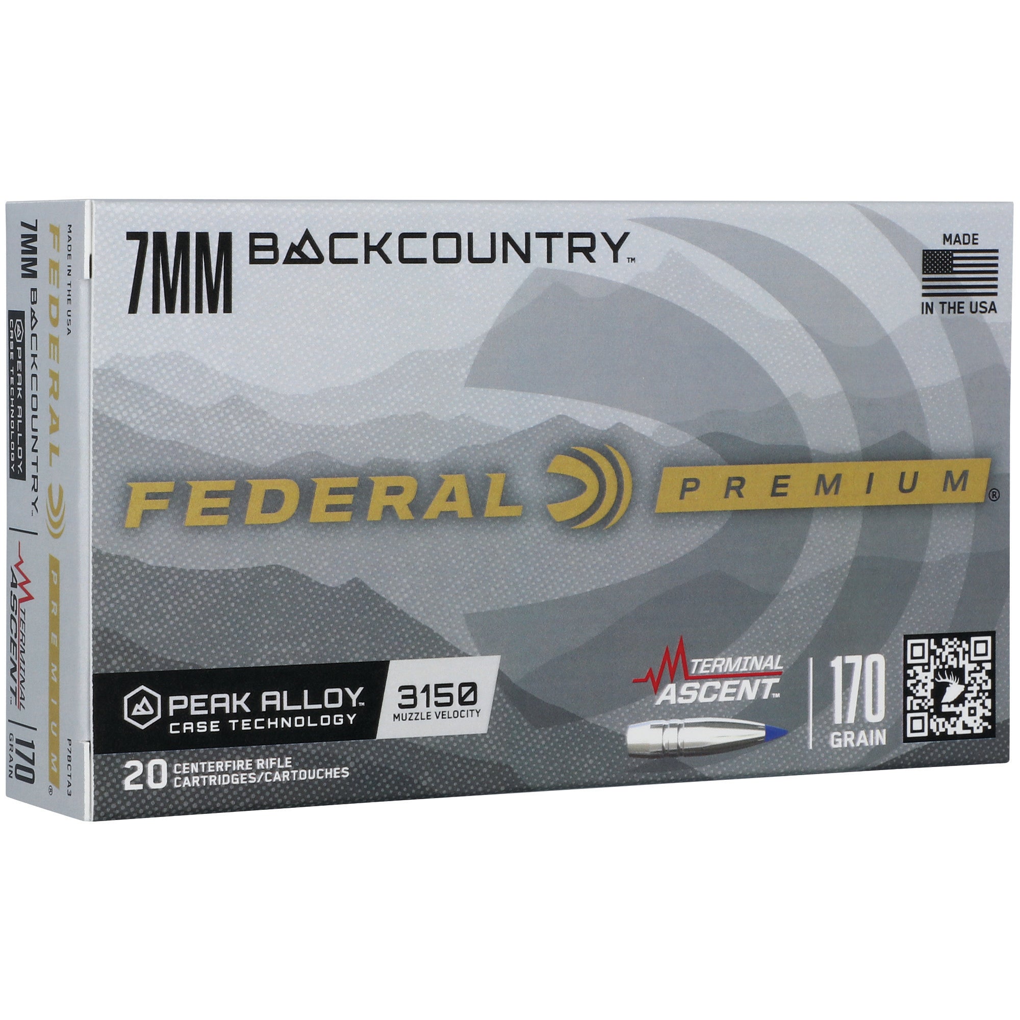 Federal Premium Classic Terminal Ascent 7mm Backcountry 170 Grain Hunting Ammunition, 20 Rounds per Box
