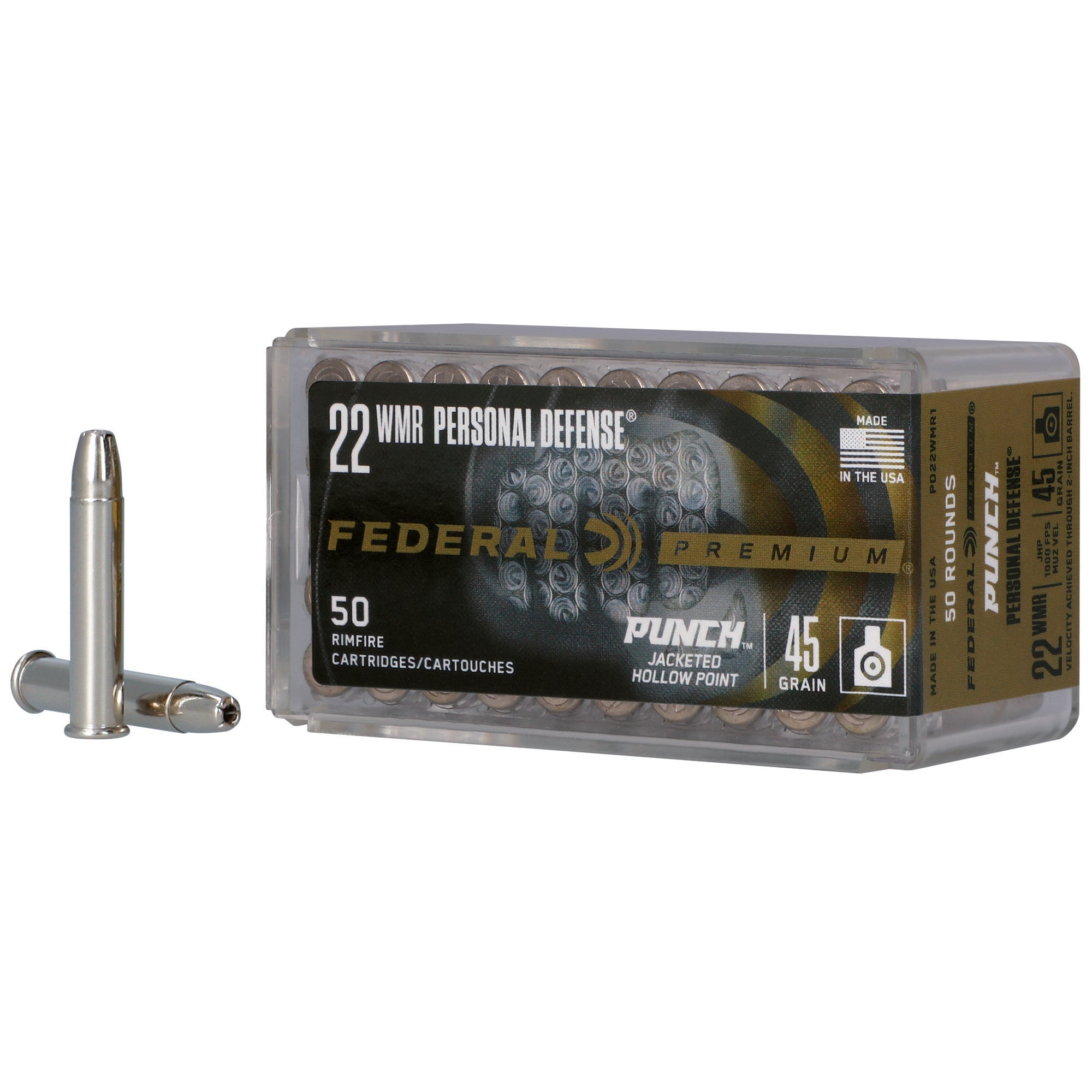 Federal Punch .22 WMR 45 Grain Hollow Point Ammunition - 50 Rounds per Box