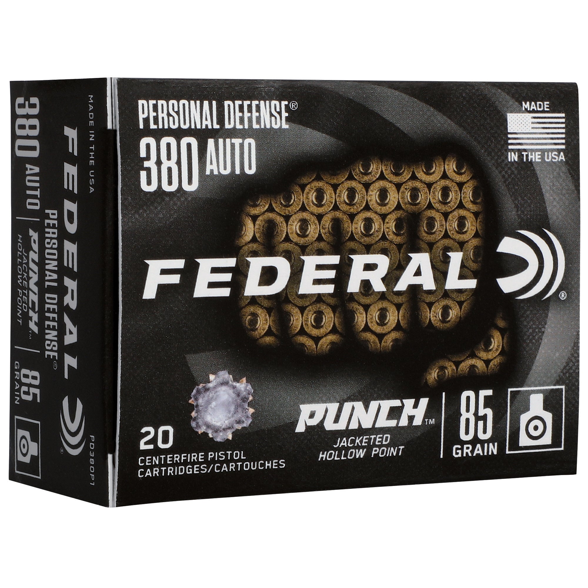 Federal Premium PD Punch 380 Auto 85 Grain Hollow Point Ammunition (20 Rounds per Box, 200 per Case)