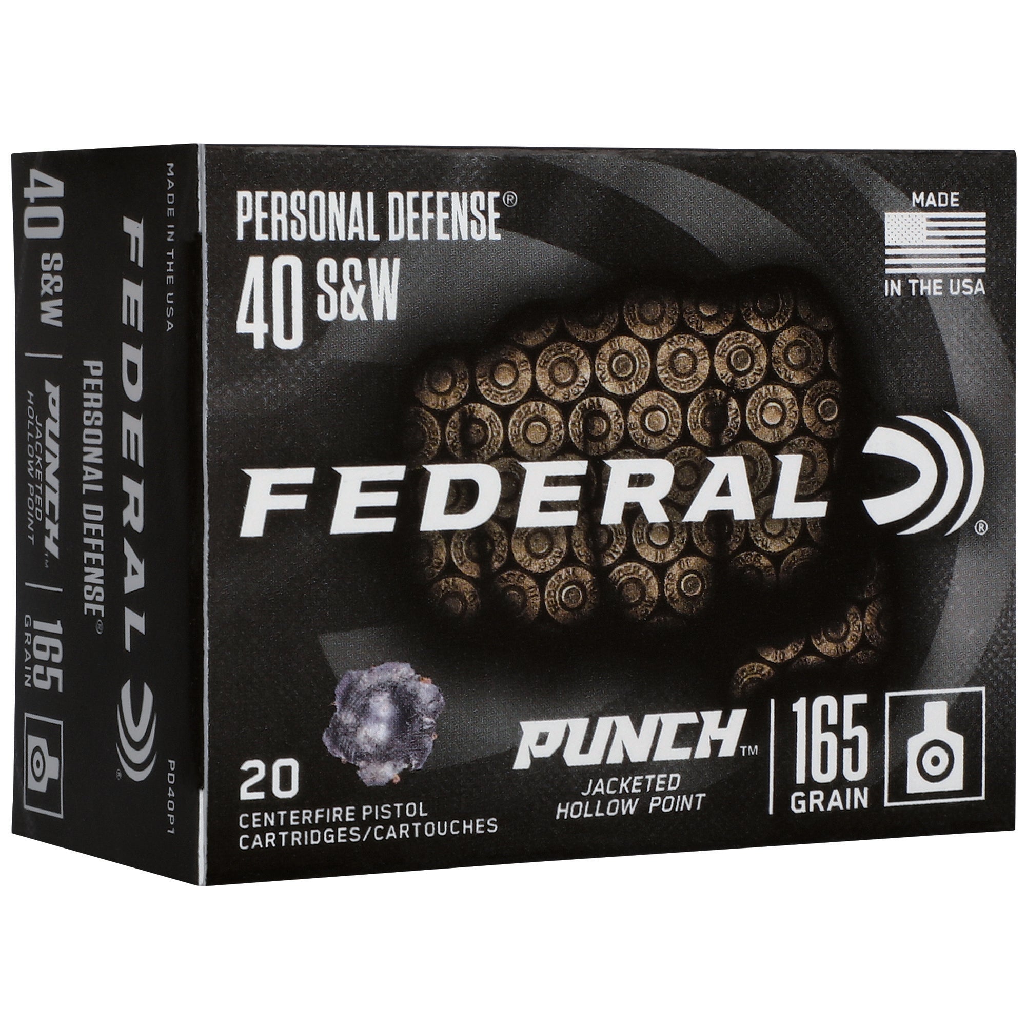 Federal Premium Punch .40 S&W 165 Grain Jacketed Hollow Point Ammunition - 20 Rounds per Box