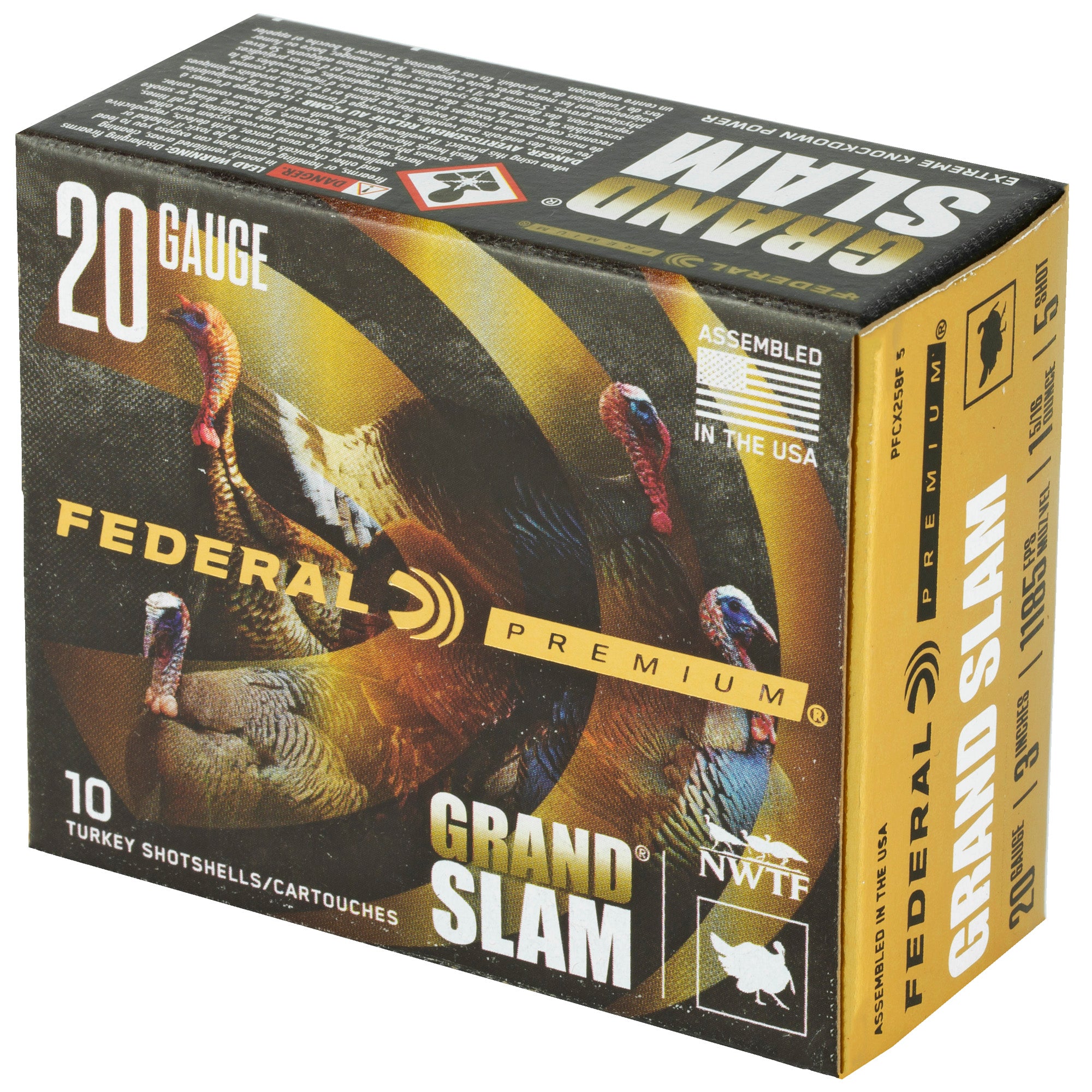 Federal Grand Slam 20 Gauge Shotshells - 1-5/16 oz #5 Lead Turkey Load, Model PFCX258F5