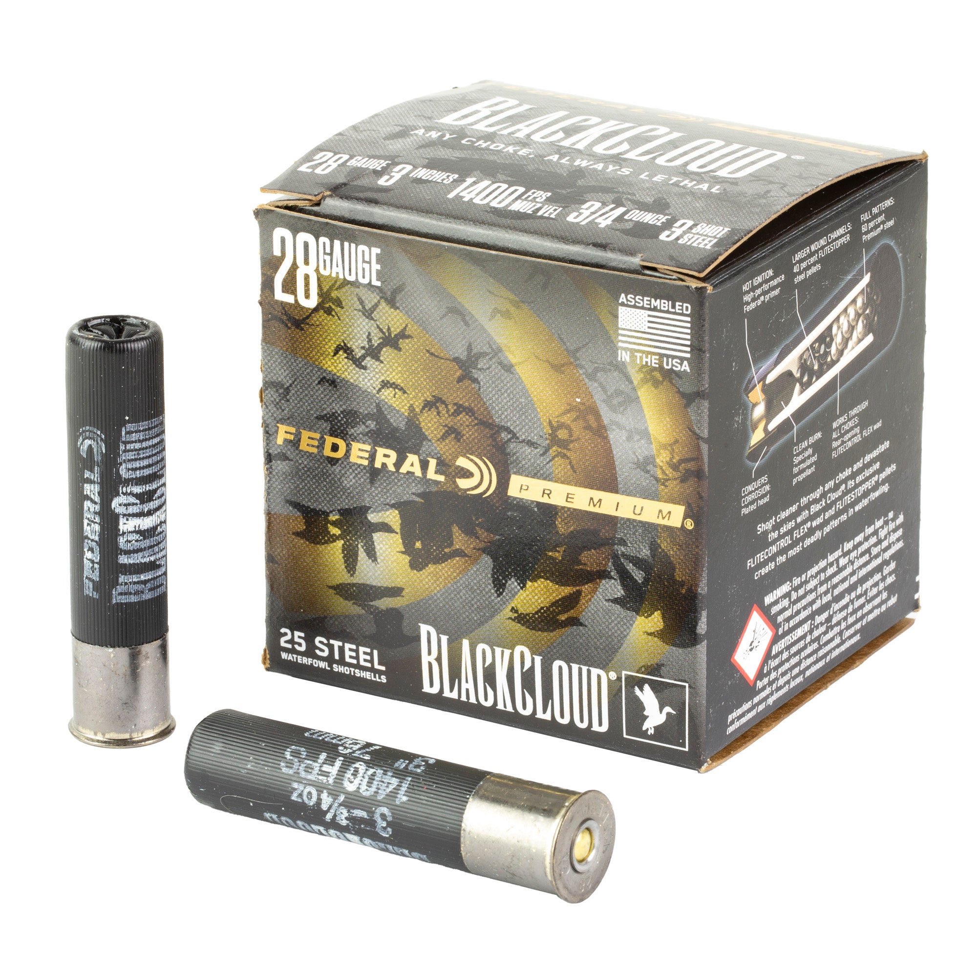 Federal Premium Black Cloud FS Steel 28 Gauge #3 Steel Shotshells - 3/4 oz, 25 Rounds per Box