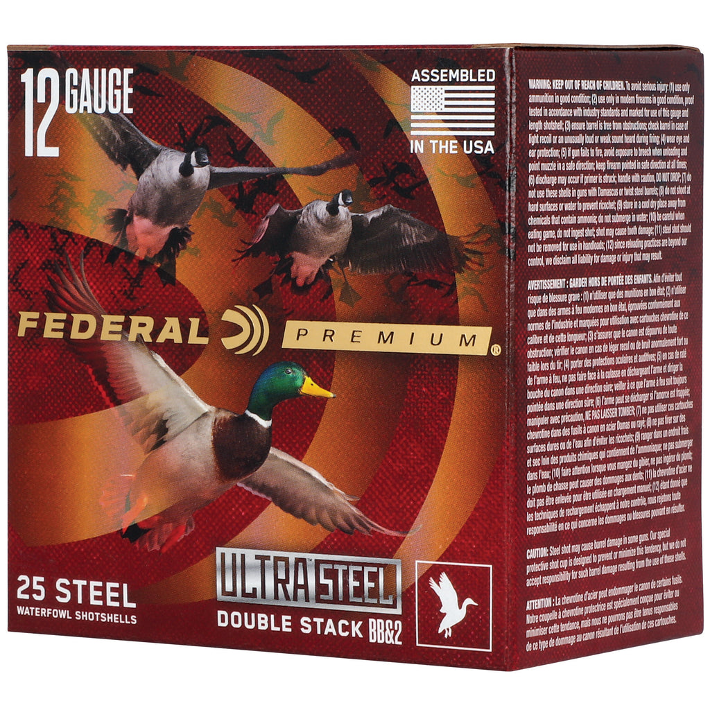Federal Premium Ultra Steel 12 Gauge Shotgun Shells – BB & #2 Steel Shot, 1 1/4 oz, 25 Rounds per Box